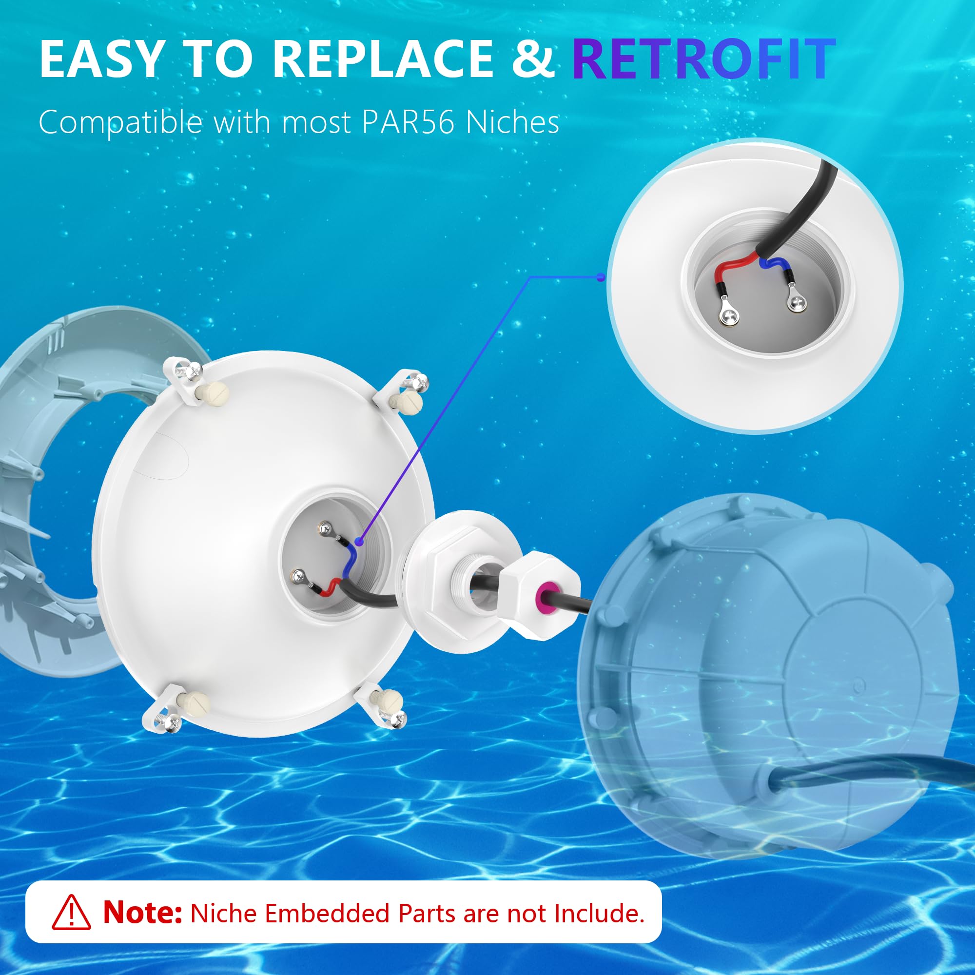 30W Fari LED PAR56 per Piscine, Lampada Piscina Non Dimmerabile 3000lm, Luce Piscinas IP68 Impermeabile Riempito di Resina per Piscinas in Cemento, 12V AC/DC, Bianco Freddo