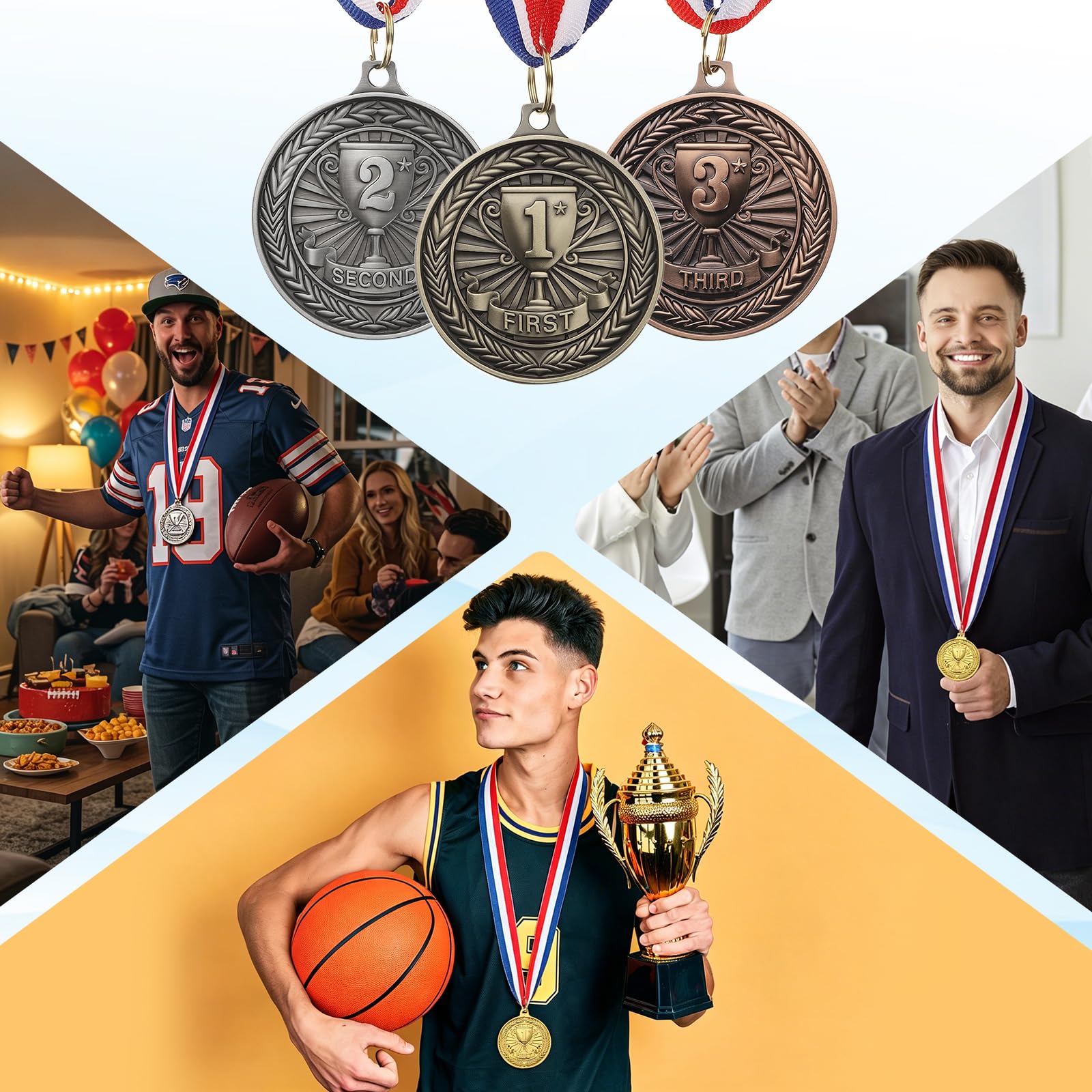 PATIKIL Medallas de premio, medallas redondas de aleación de zinc con cinta para el cuello
