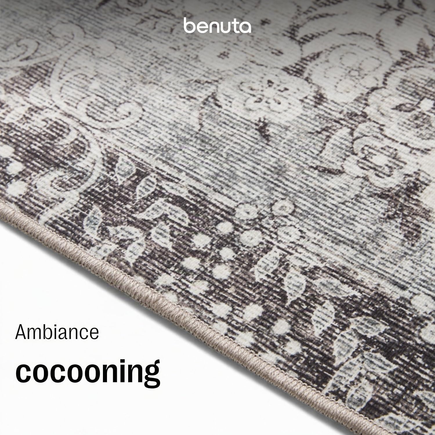 benuta Basic Tapis Salon George - Noir/Gris 200x300 cm - Lavable - Rectangulaire Vintage, Élégant, Rétro pour Chambre, Couloir, Salle à Manger
