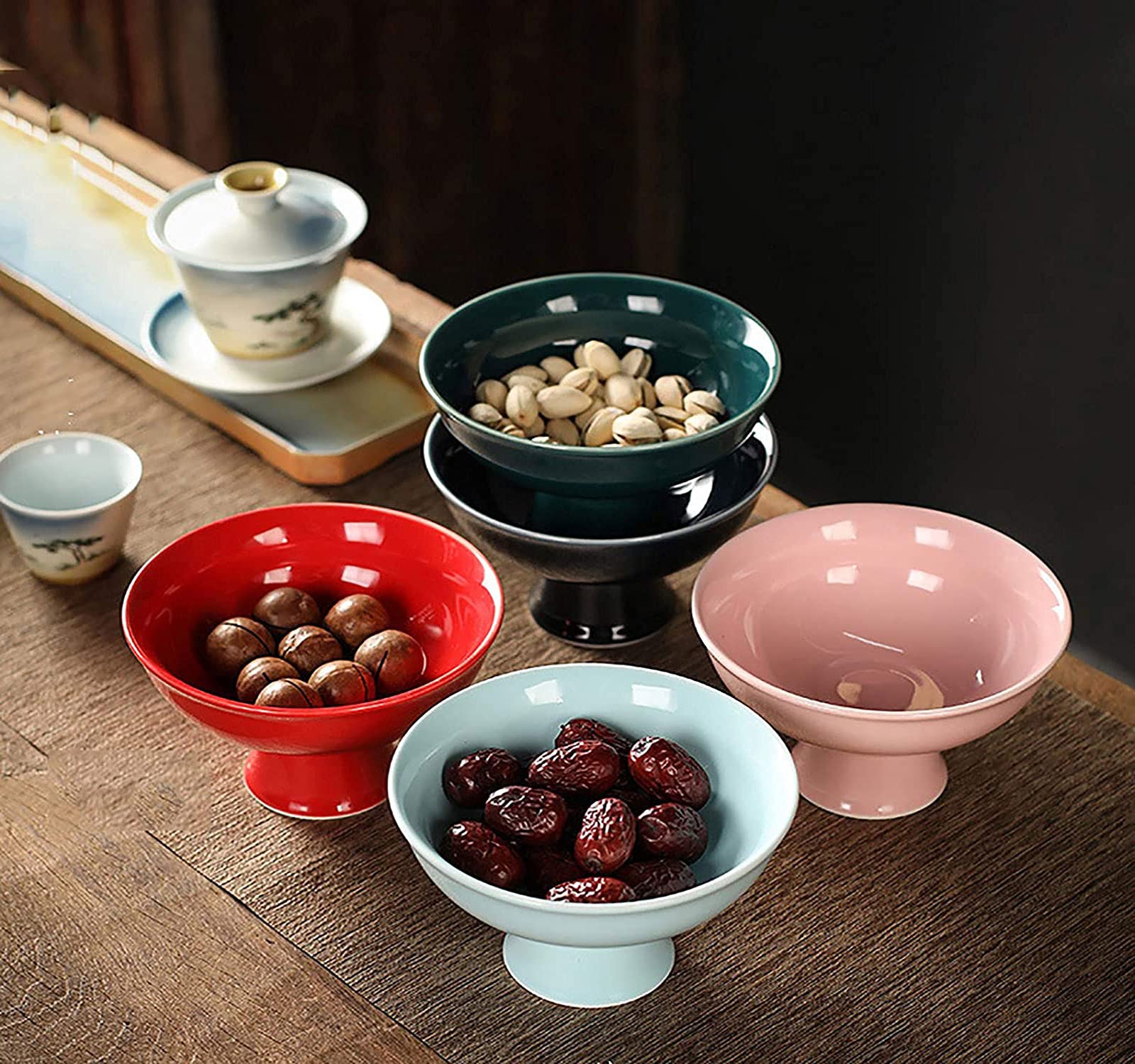 フルーツボウル リップルパターン台座サービングボウルセラミックフルーツスナックボウル装飾食器キッチンダイニング用 デスクデコレーショ  キッチンカウンター用のセラミックフルーツボウル、カウンタートップフルーツプレート用のフルーツディスプレイスタンド ...