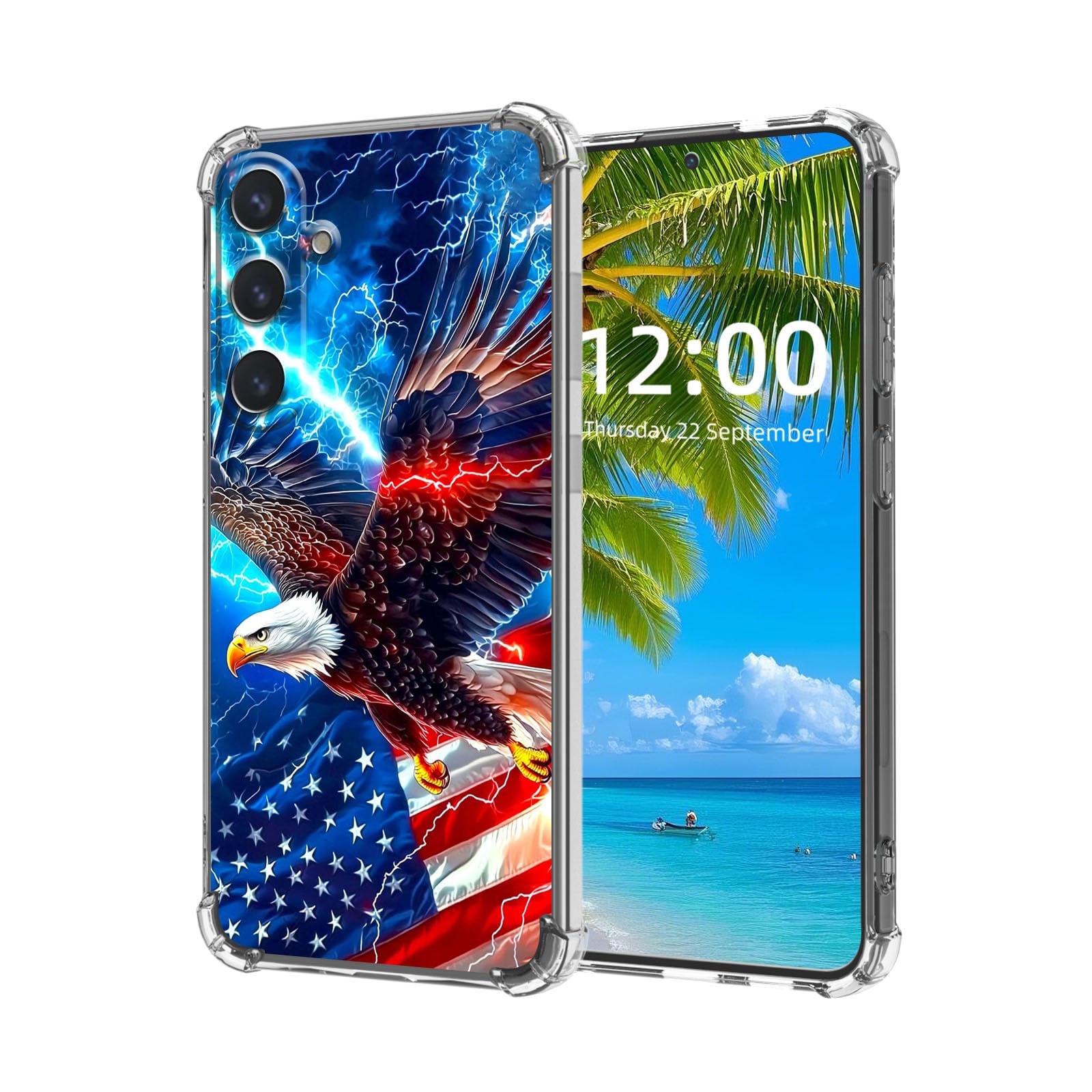 ETLKJVBL for Samsung Galaxy S24 Case, American Flag Eagle High-Definition Painted Back Cover with Soft Transparent TPU Bumper, Shockproof Protective