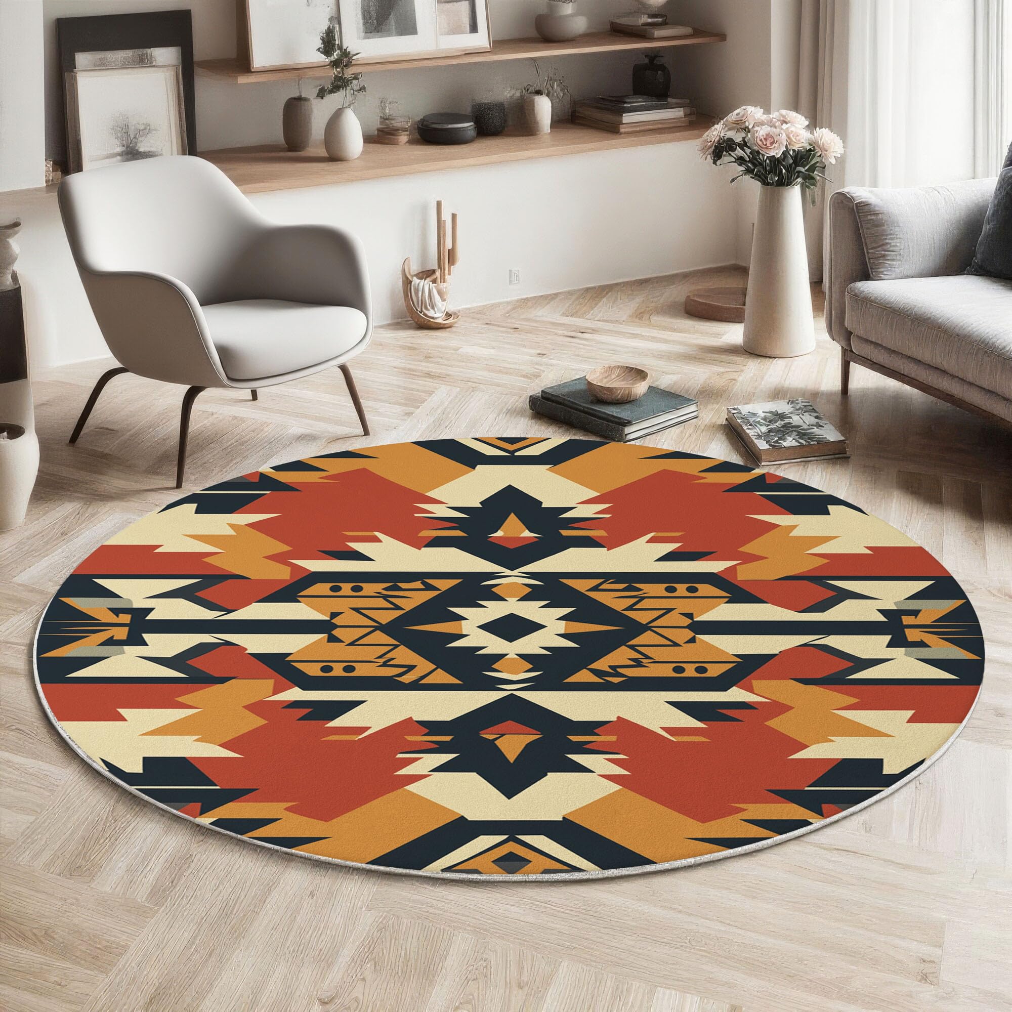 Tapis salon rond antidérapant de 100cm pour cuisine, couloir et séjour