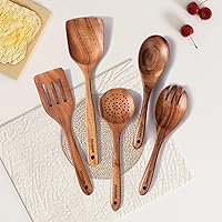 Vista 7 de Cucharas de madera para cocinar, utensilios de madera para cocinar, juego de utensilios de cocina de madera de teca natural, agarre cómodo
