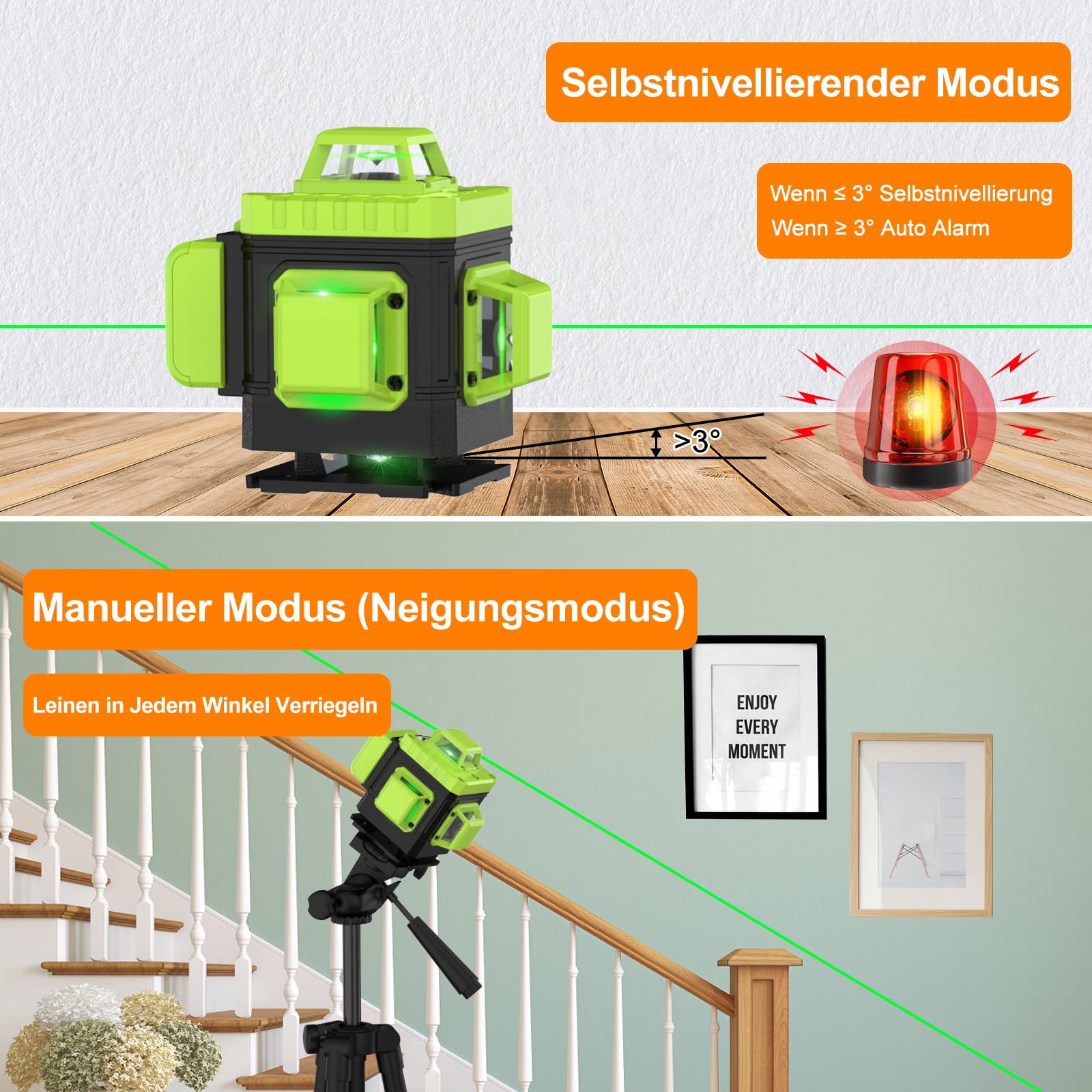 IMAYCC Livella Laser Autolivellante 16 Linee 4D X 360 Verde Luminosità Regolabile con Modalità Manuale e a Impulsi per Interni ed Esterni, 2xBatteria, Telecomando, Caricatore e Così Via