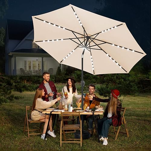 Miniatura 6 de FLAME&SHADE 11 ft Solar Powered Outdoor Market Patio Table Umbrella with LED Lights and Tilt