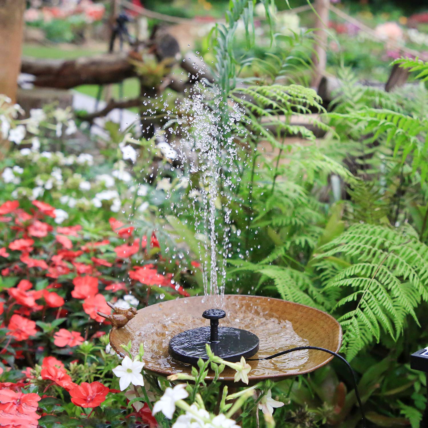 AISITIN Fontana Solare da Giardino 3,5W 1500mAh Pompa Acqua Energia Solare 10 Ugelli per Laghetti Stagni
