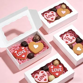 20pcs White Cookie Boxes 7x4.375x1.5 Inch Bakery Boxes with window