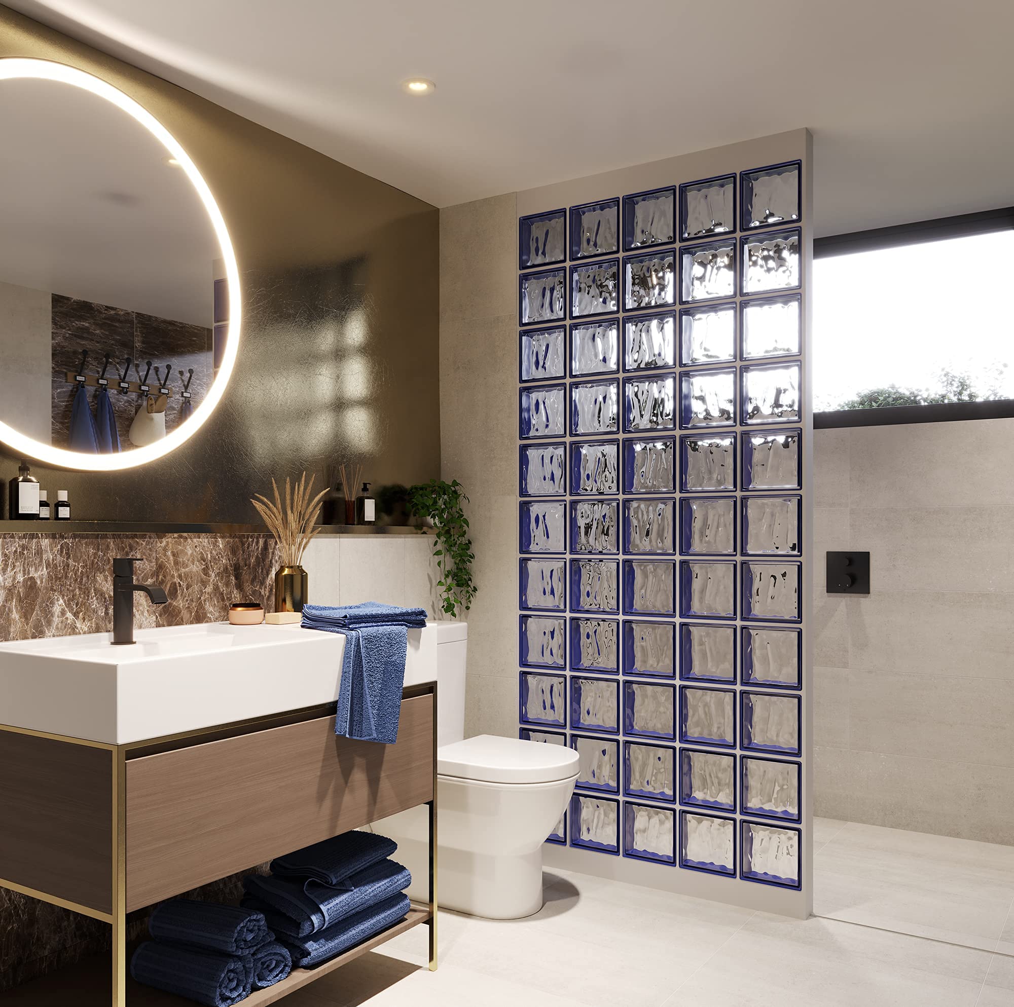 Bloque de vidrio Bormioli Rocco Agua Reflejos UltraMarine | cm 19x19x8 | Unidad de venta 1 caja de 6 pzas