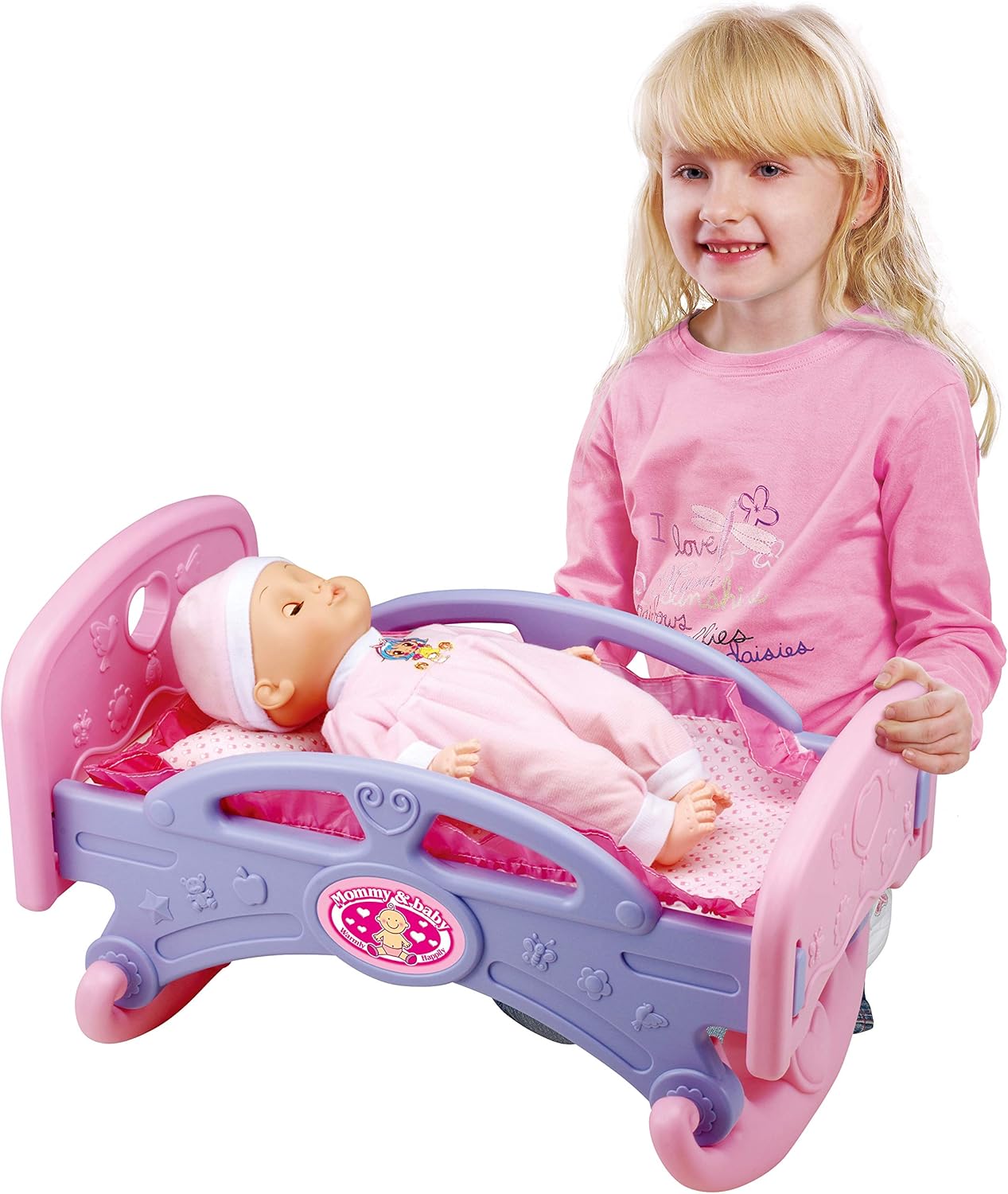Liberty Imports Mommy and Baby My First Rocking Bed for Dolls - Baby Cradle Toy Furniture and Play Accessories - Fits 14 inches Dolls : Toys & Games