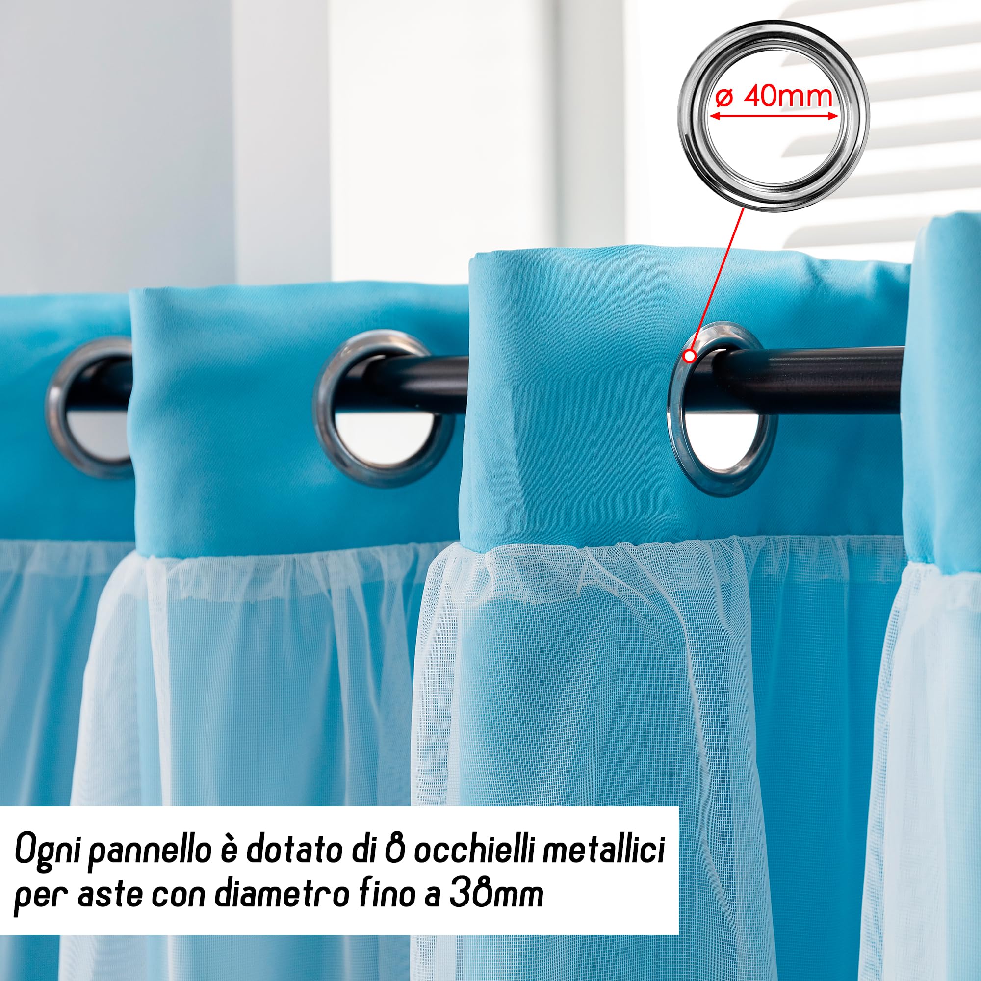 GIRASOLE HOME® Paire de rideaux à double voile occultants doux fantaisie étoiles vides, rideau isolant, pour chambre et chambre d'enfant, 2 panneaux avec œillets (140 x 145 cm, bleu ciel)