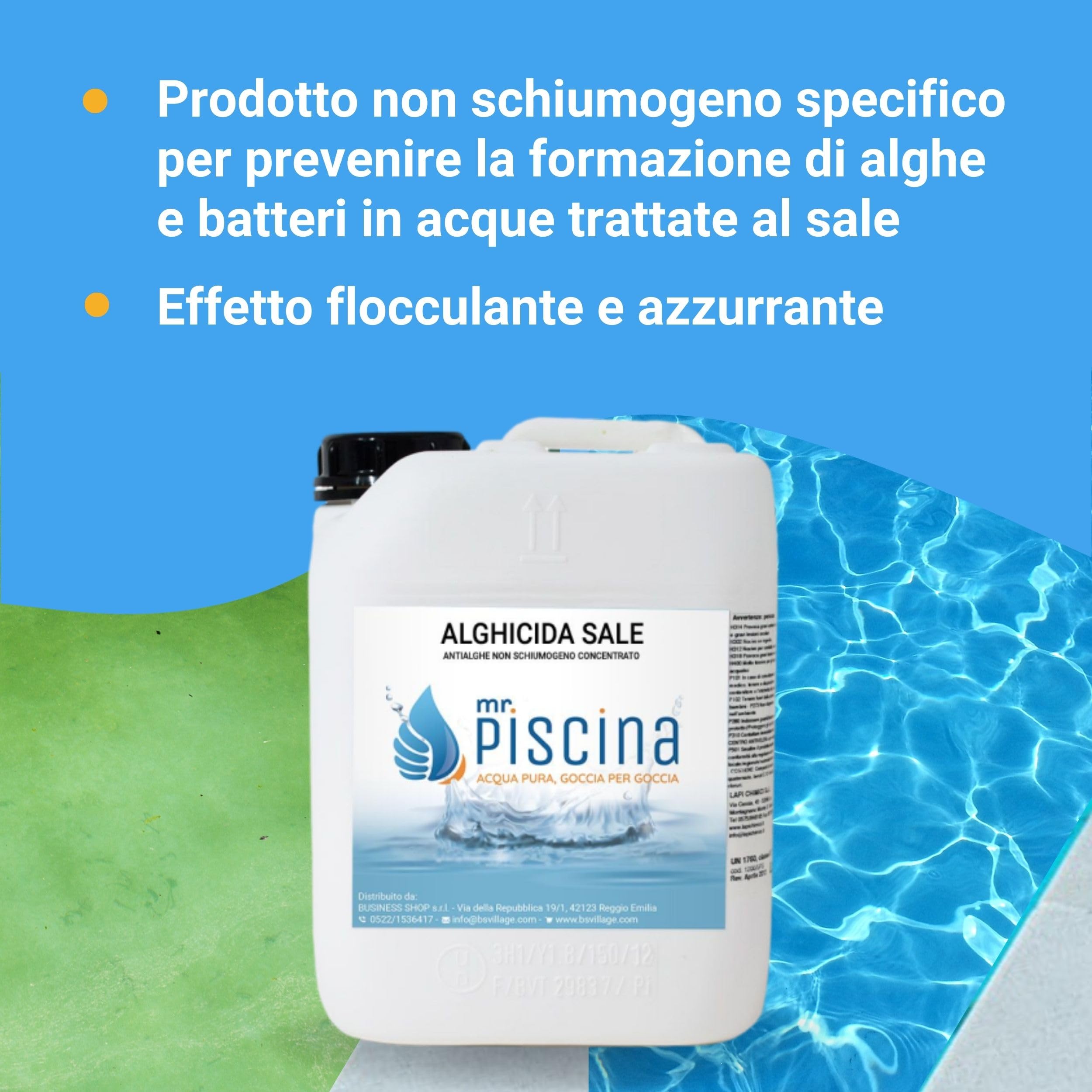 Antialghe per piscina ALGHICIDA SALE - Anti alghe Concentrato Non schiumogeno, azzurrante per piscina a sale (10 L)