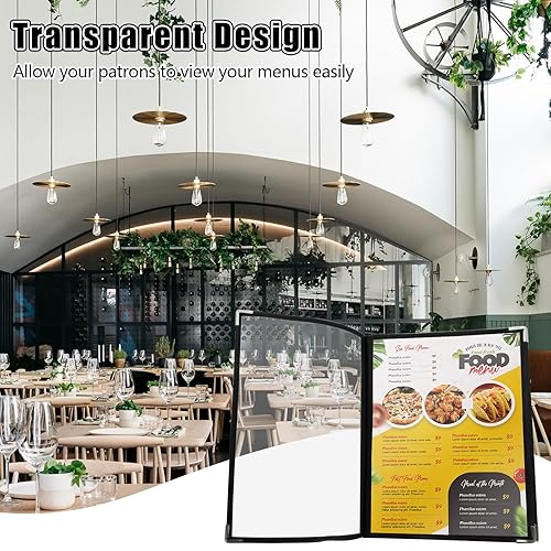 Miniatura 5 de FVIEXE 2 cubiertas de menú de 8.5 x 11 pulgadas, 6 páginas, 12 vistas, soporte transparente para menú de restaurante, carpeta de menú, soportes para