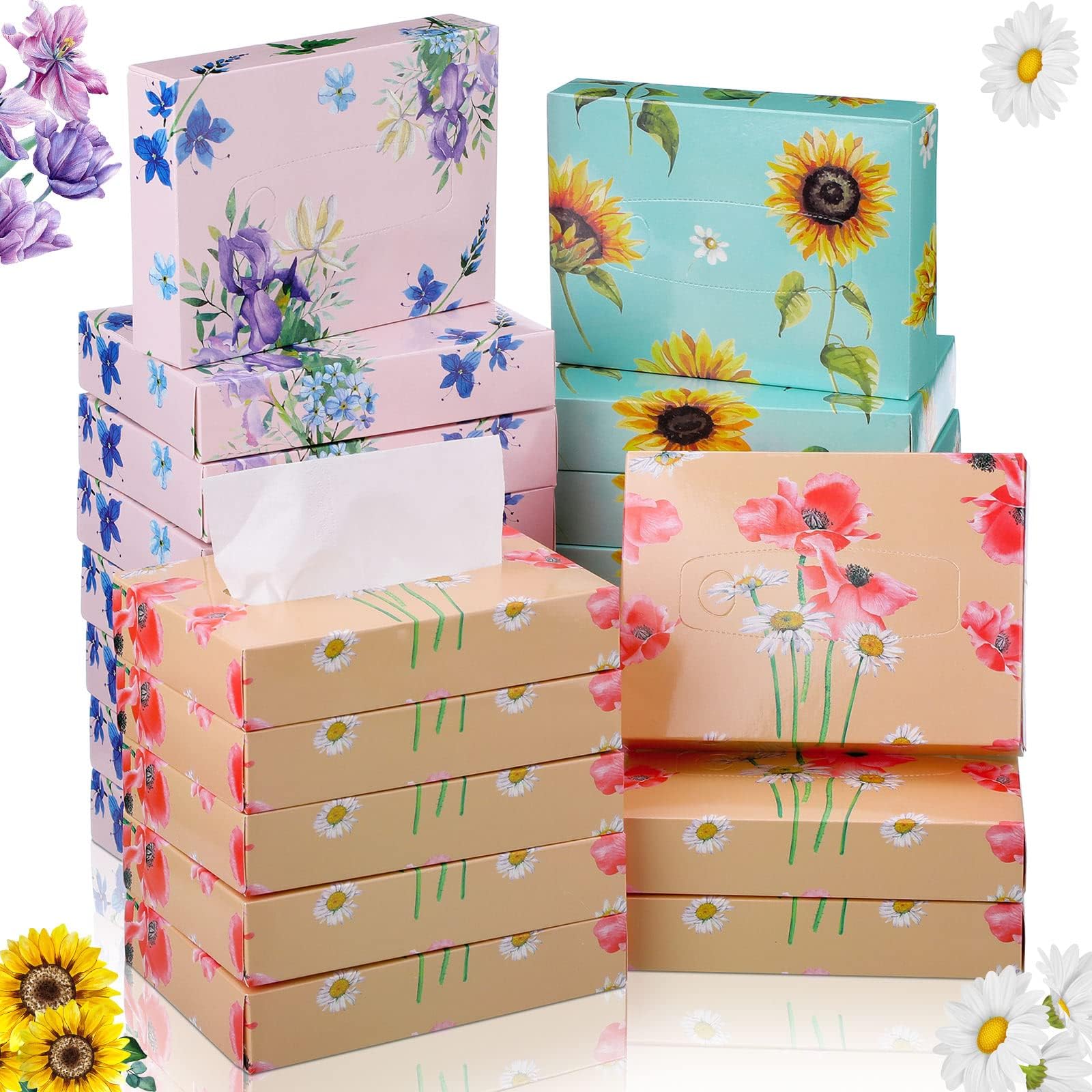 24 Packs Spring Floral Small Boxes of Tissues Flower Car