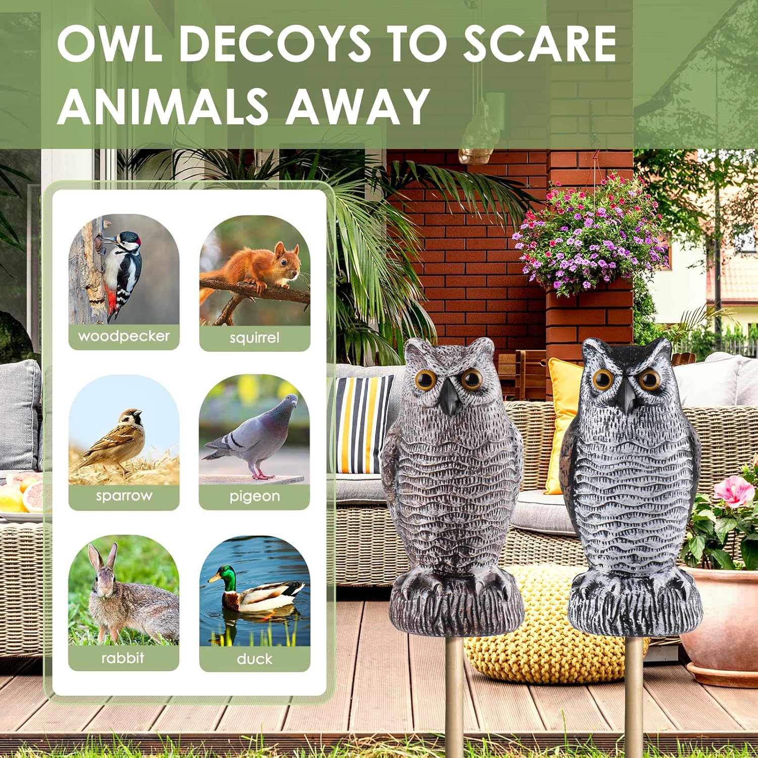 Fake Owl Decoy, Lomrsiul Plastic Garden Owl Scarecrow for Garden, Halloween Decorations Outdoor, Waterproof Owl Statue for Courtyard Orchard Doorway Roof Owl Decor 3 Pack - Image 2