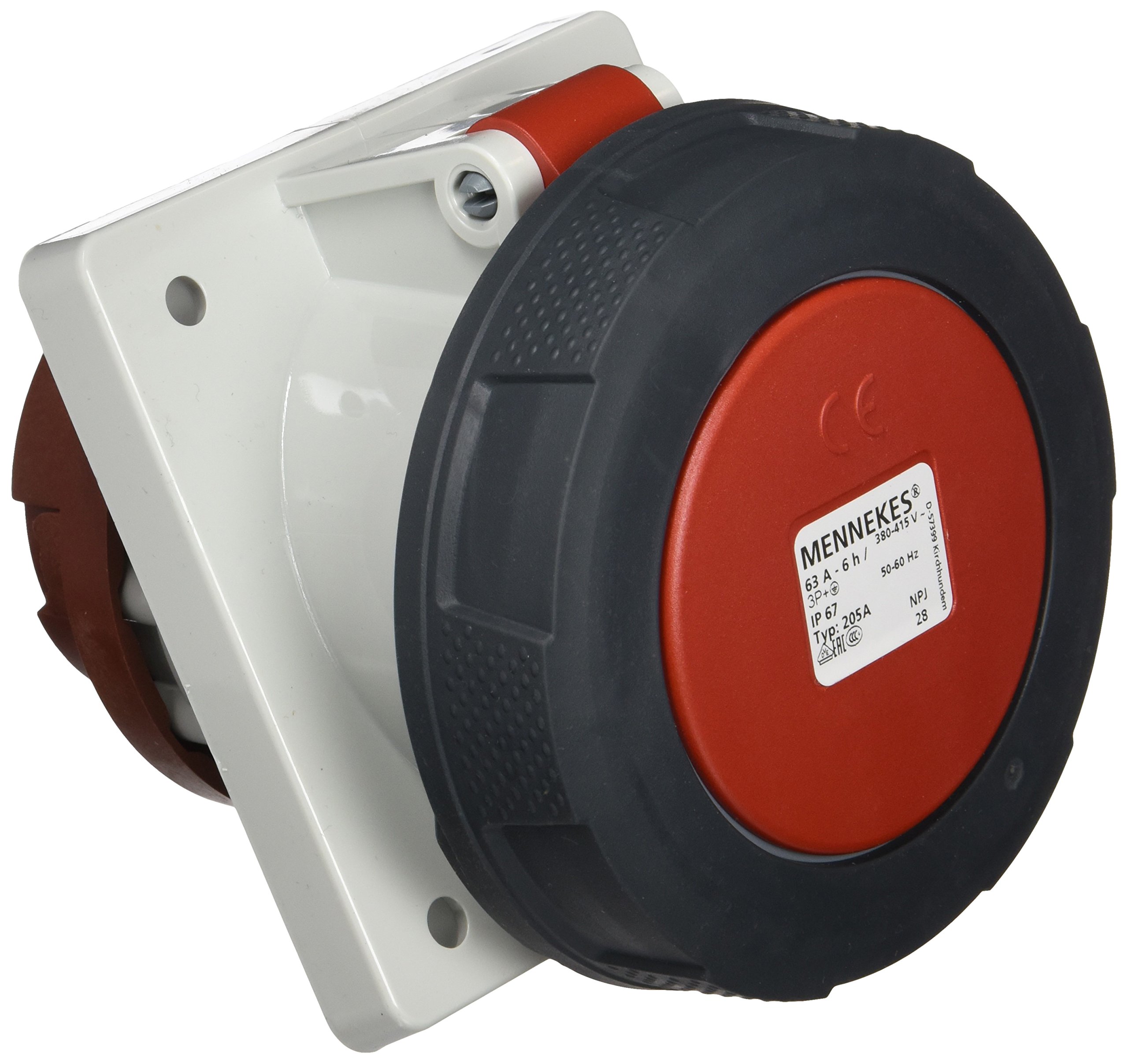 Mennekes 101100278 Bases Semi Empotrables CEE, Tomas de Corriente, 400 V, 50-60 Hz, 63 A, 4 Polos, IP 67, 106 mm x 110 mm Marco, Rojo