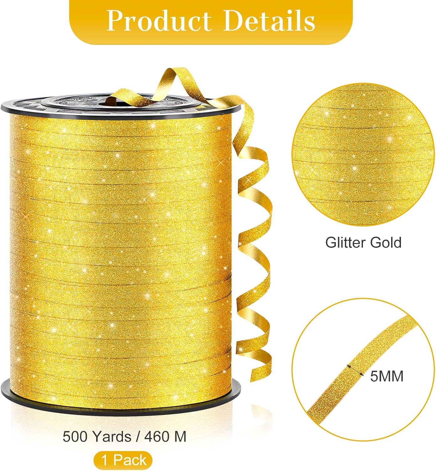 500 Yards Glitter Gold Curling Ribbon-Balloon String-Balloon Ribbon Shiny Roll for Party Decoration, Gift Wrapping, Christmas, Art Crafts - Image 2