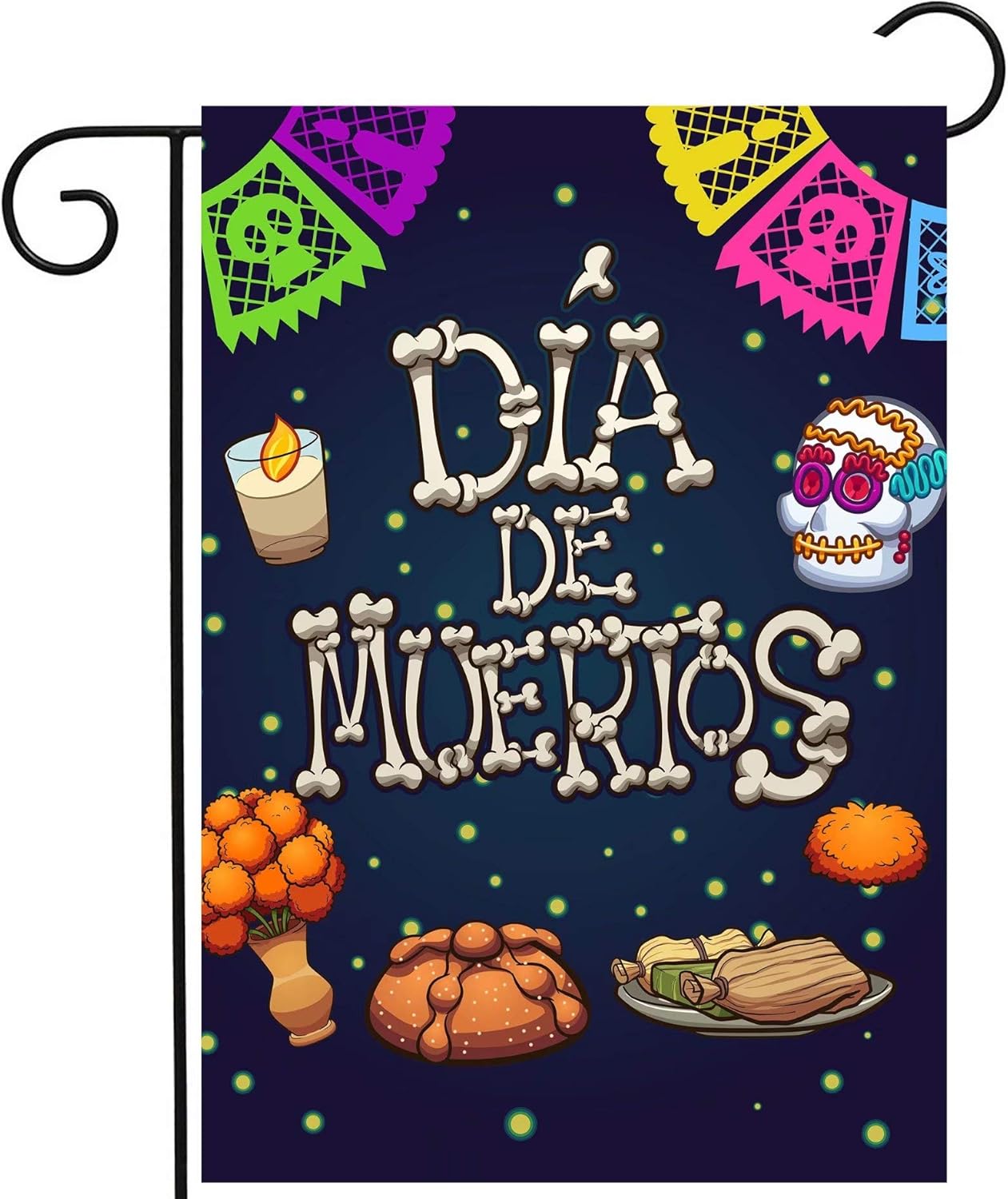 Mexico Dia De Los Muertos Sugar Skull Skeleton Candle House Flag 28" x 40" Double Sided Polyester Welcome Yard Garden Flag Banners for Patio Lawn Home Outdoor Decor