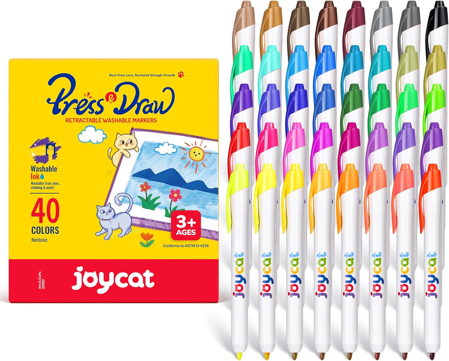 JoyCat Click & Draw Washable Markers for kids with Retractable Tips,40 Colors Markers Set,retractable marker for Toddlers Kids, Ideal arts & crafts supplies,coloring markers,Holiday Gifts for Kid.