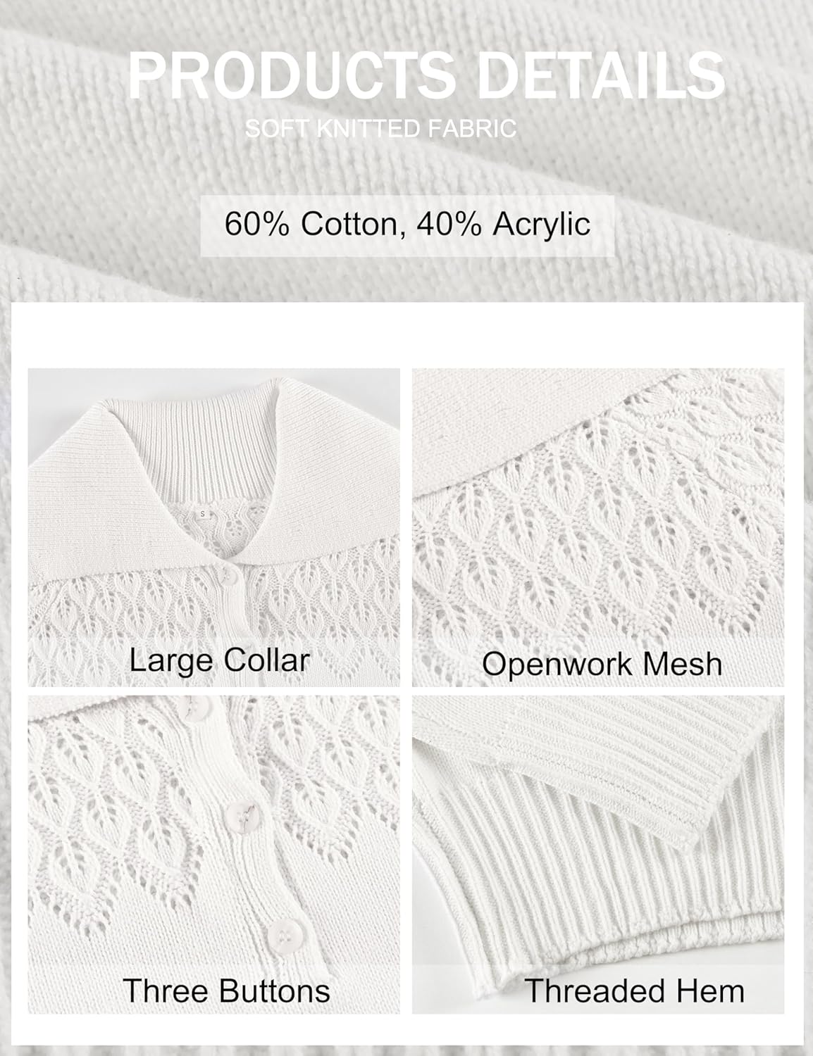 Yeokou Womens Sweaters Eyelet Collar Casual Long Sleeve Lightweight Knit Crochet Pullover Tops