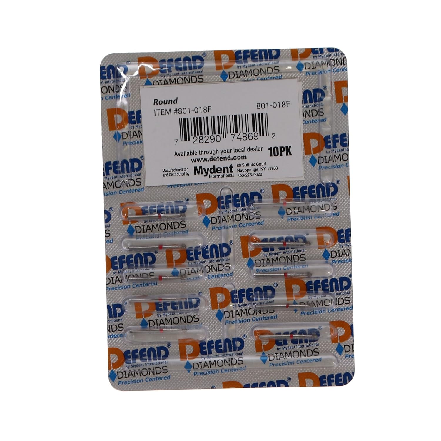 Mydent 801-018F Defend FG Friction Grip Round Fine Grit Diamond Burs 10/Pk