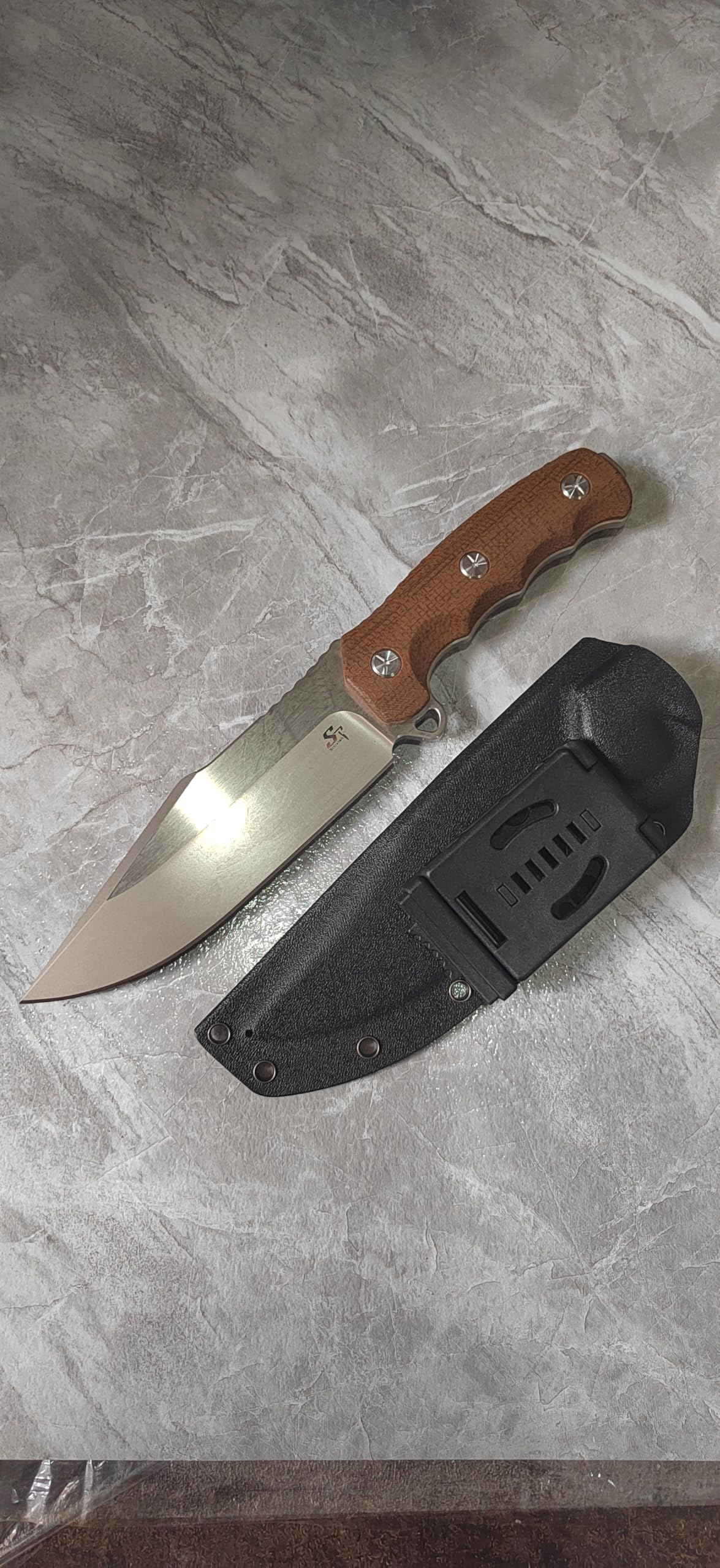 Sitivien ST30 Fixed Blade Knife Sleipner Brushed Steel Blade Micarta Handle Full Tang EDC Straight Knife for Camping Hunting Fishing(Brown)