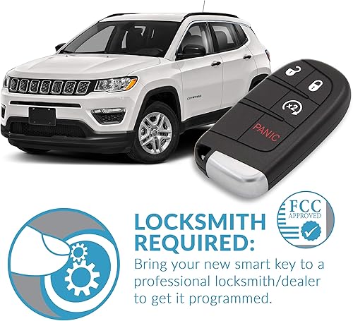 Miniatura 5 de Keyless2Go Reemplazo para llave inteligente remota de proximidad de 4 botones para Jeep Compass M3N-40821302 68250337 AB