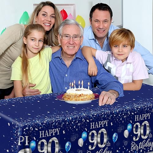 Miniatura 42 de GREHUMOR Mantel de feliz cumpleaños de 3 piezas, color azul plateado, suministros para fiesta de cumpleaños 30, funda de mesa desechable de plástico