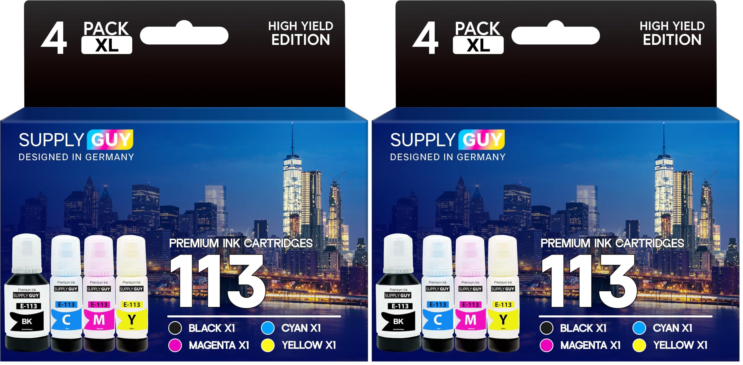 Supply Guy Tinte kompatibel mit Epson 113 für EcoTank ET-5150 ET-5170 ET-5800 ET-5850 ET-16150 ET-16650 (1x127ml, 3x70ml Tintenflaschen) (Packung mit 2)