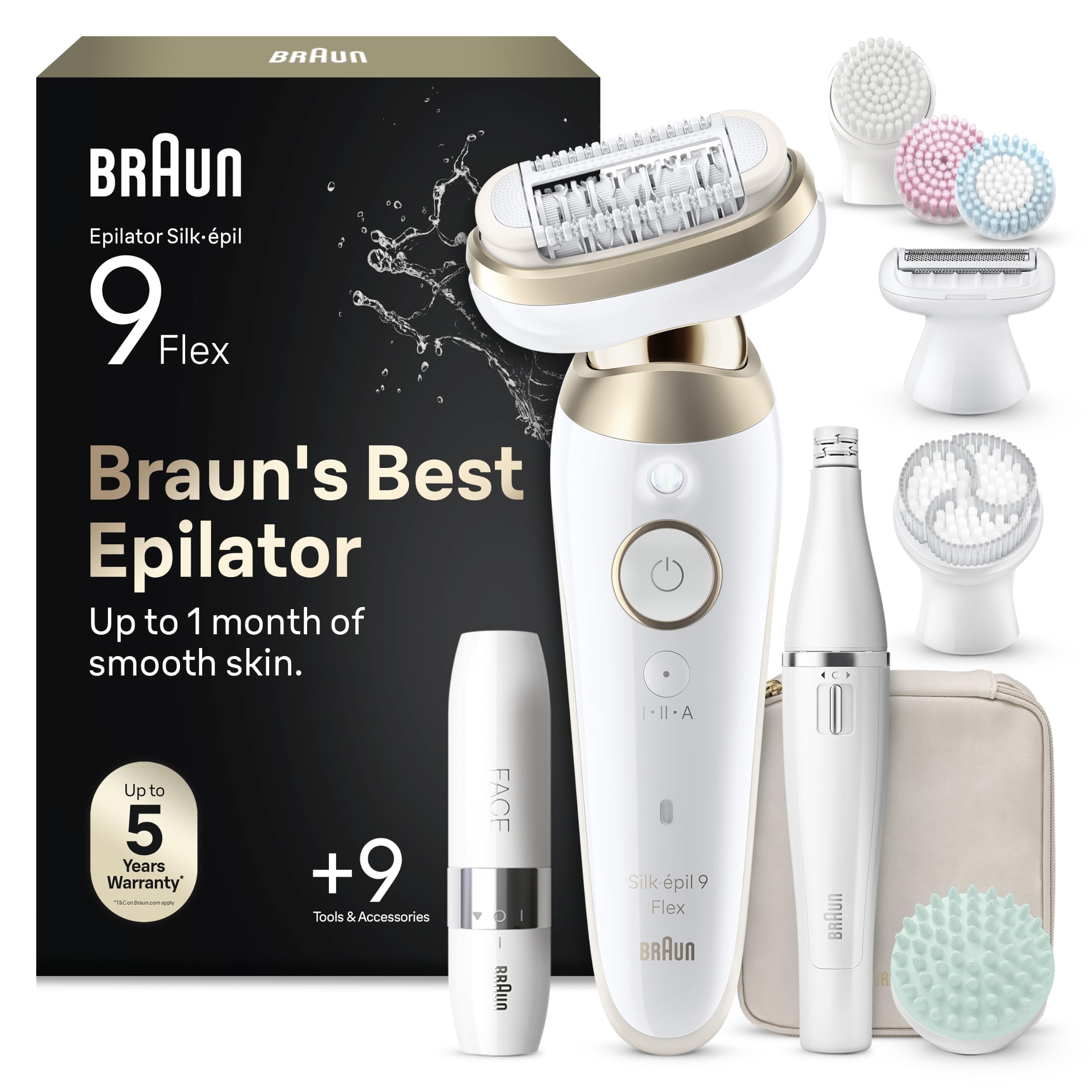 Braun Silk-épil 9 Flex SkinSpa Depiladora Eléctrica Mujer, 9-681 3D, Blanca/Dorada - Depiladora Corporal Resistente al Agua, con Rasuradora FaceSpa Y Mini Depiladora Facial, Depila, Rasura Y Recorta