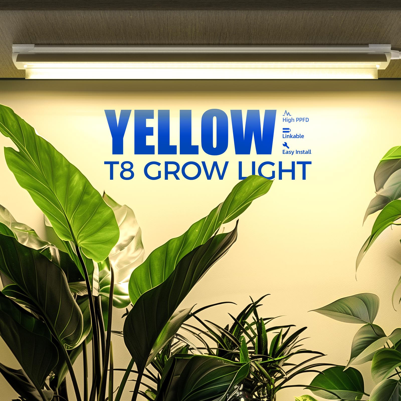 Barrina Luz LED T8 de 2 pies, luces amarillas de crecimiento de plantas de espectro completo, 96 W (4 x 24 W), tiras de luz LED en forma de V para plantas de interior, semillas, diseño enlazable, 4