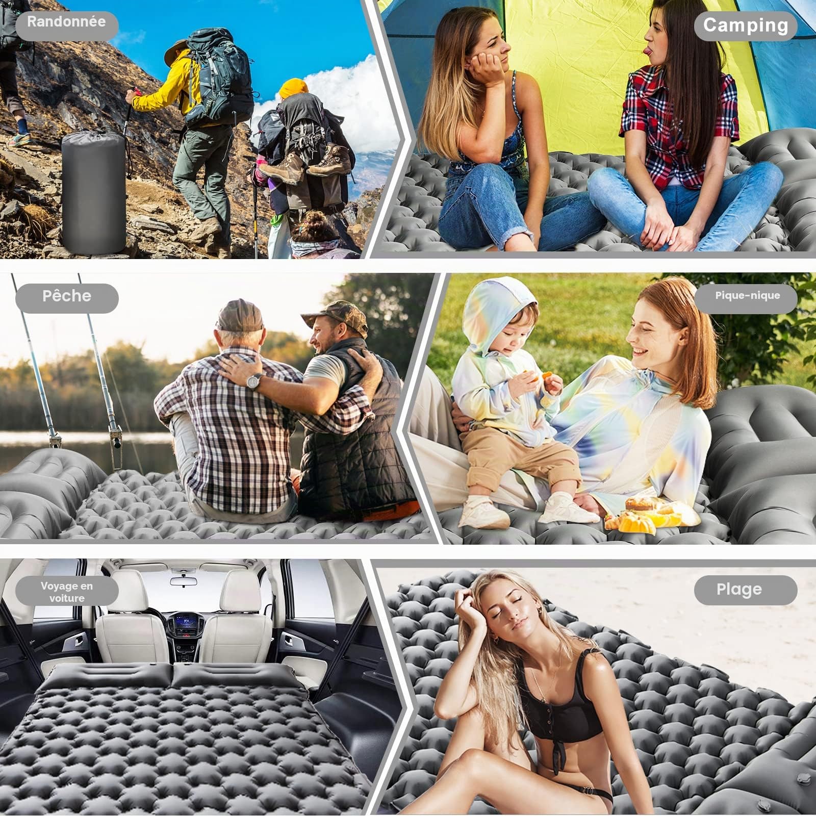 Matelas de Couchage Double pour Le Camping, Ultra épais et Auto-gonflant pour 2 Personnes avec Oreiller intégré Pompe à Pied Tapis de Couchage pour randonnée, Camping Portable