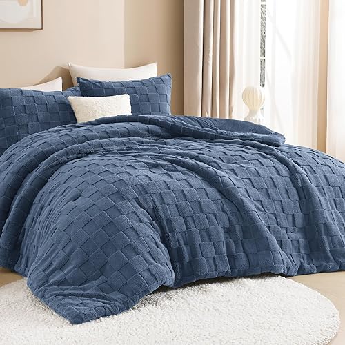 Miniatura 15 de Litanika - Juego de edredón mullido tamaño Queen color gris oscuro, 3 piezas, ropa de cama cálida de sherpa de forro polar para invierno, juego de