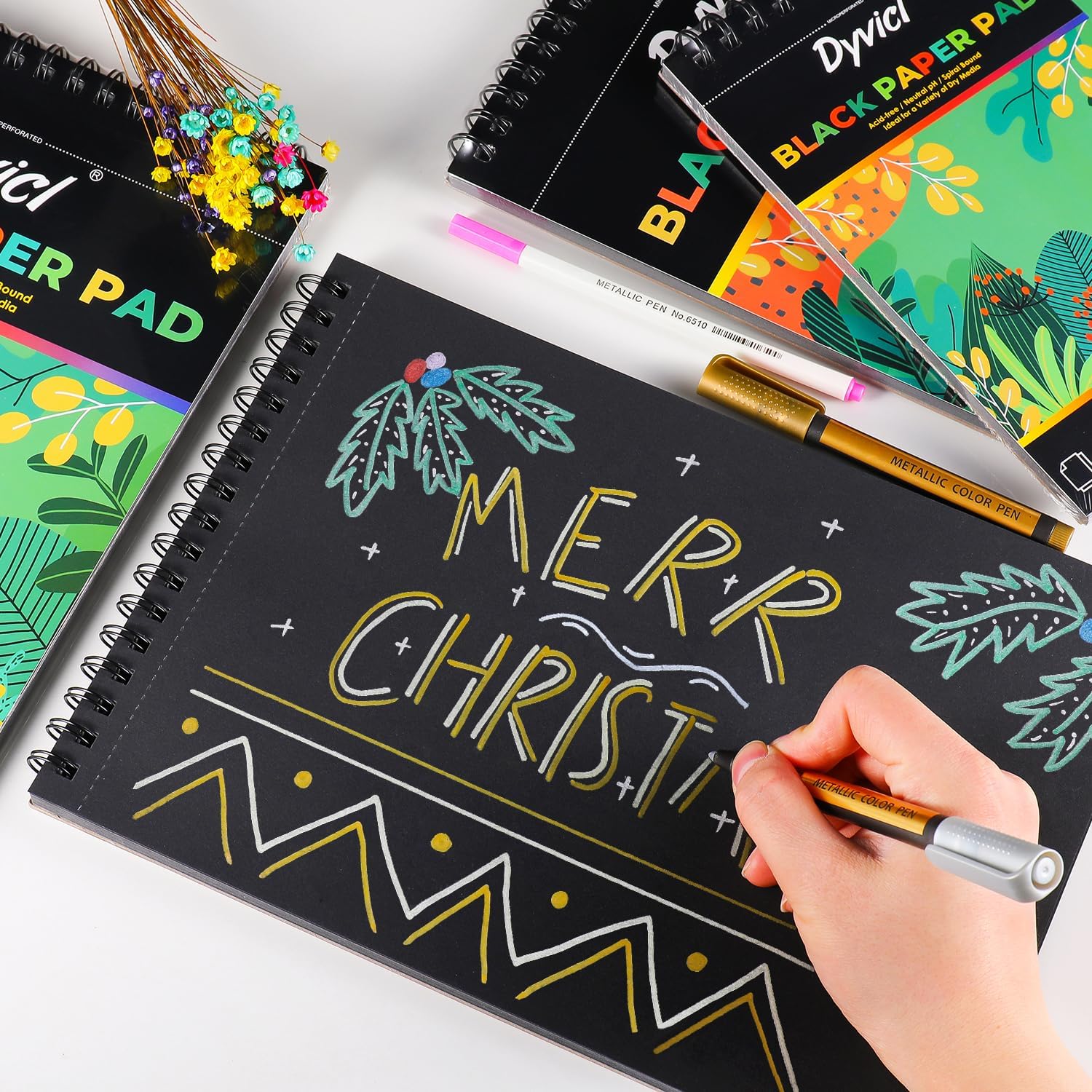 Dyvicl Metallic Marker Pens and Black Paper Pad