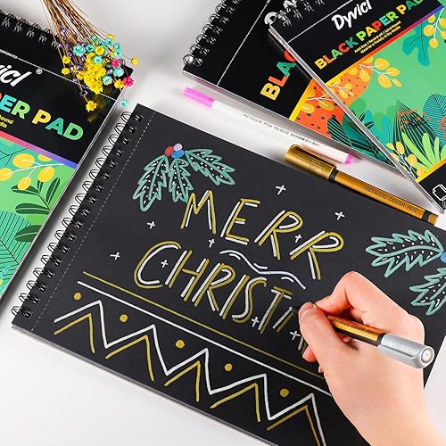 Miniatura 6 de Dyvicl Bloc de papel negro de 5.5 x 8.5 pulgadas, cuaderno de bocetos, 35 hojas (90 lb150 gsm), papel de dibujo negro en espiral para lápiz, pastel,