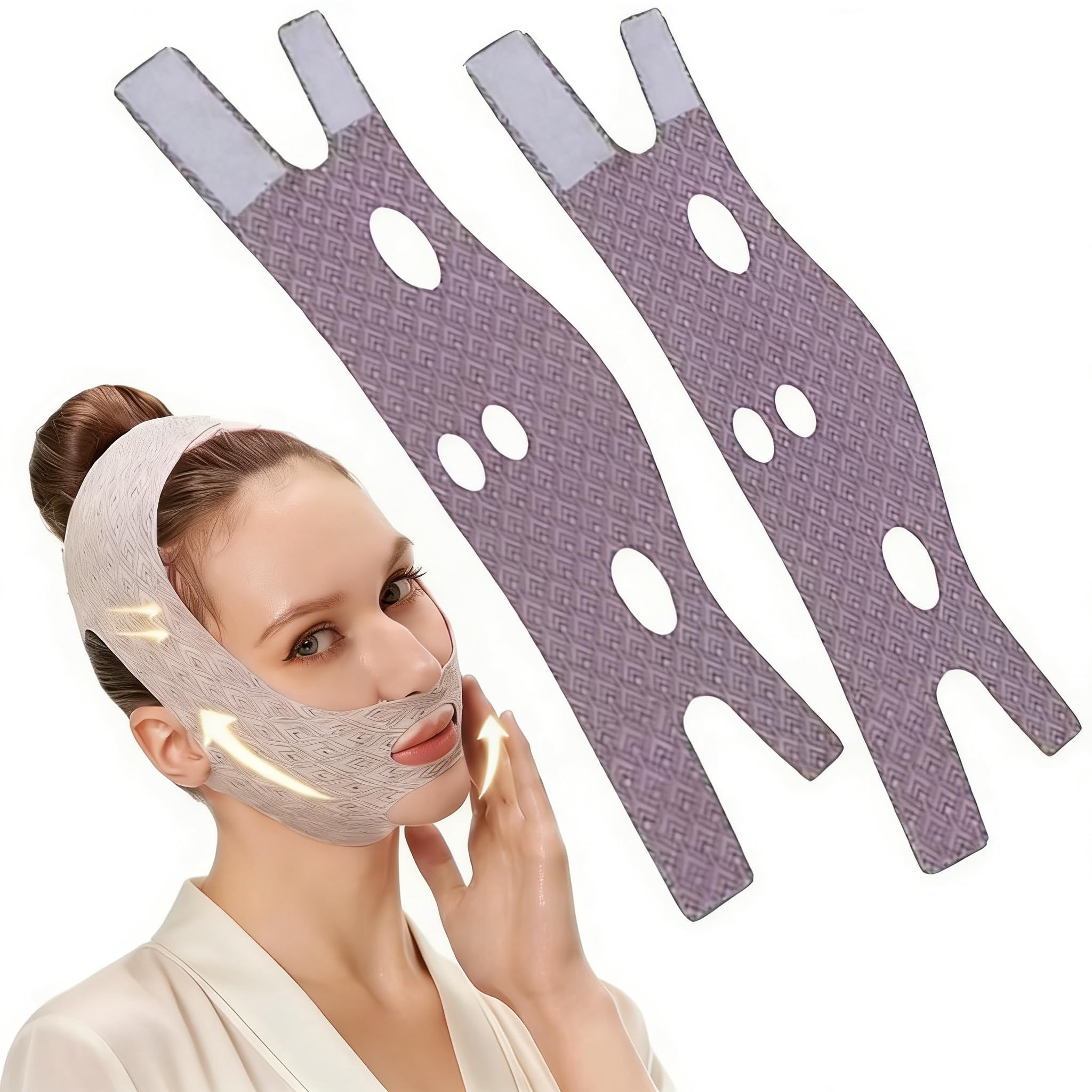 V Line Maschera per lifting facciale, riutilizzabile, con doppio sottogola per dormire, traspirante, antirughe, per dimagrire il viso, comoda per donne e uomini (2 pezzi)