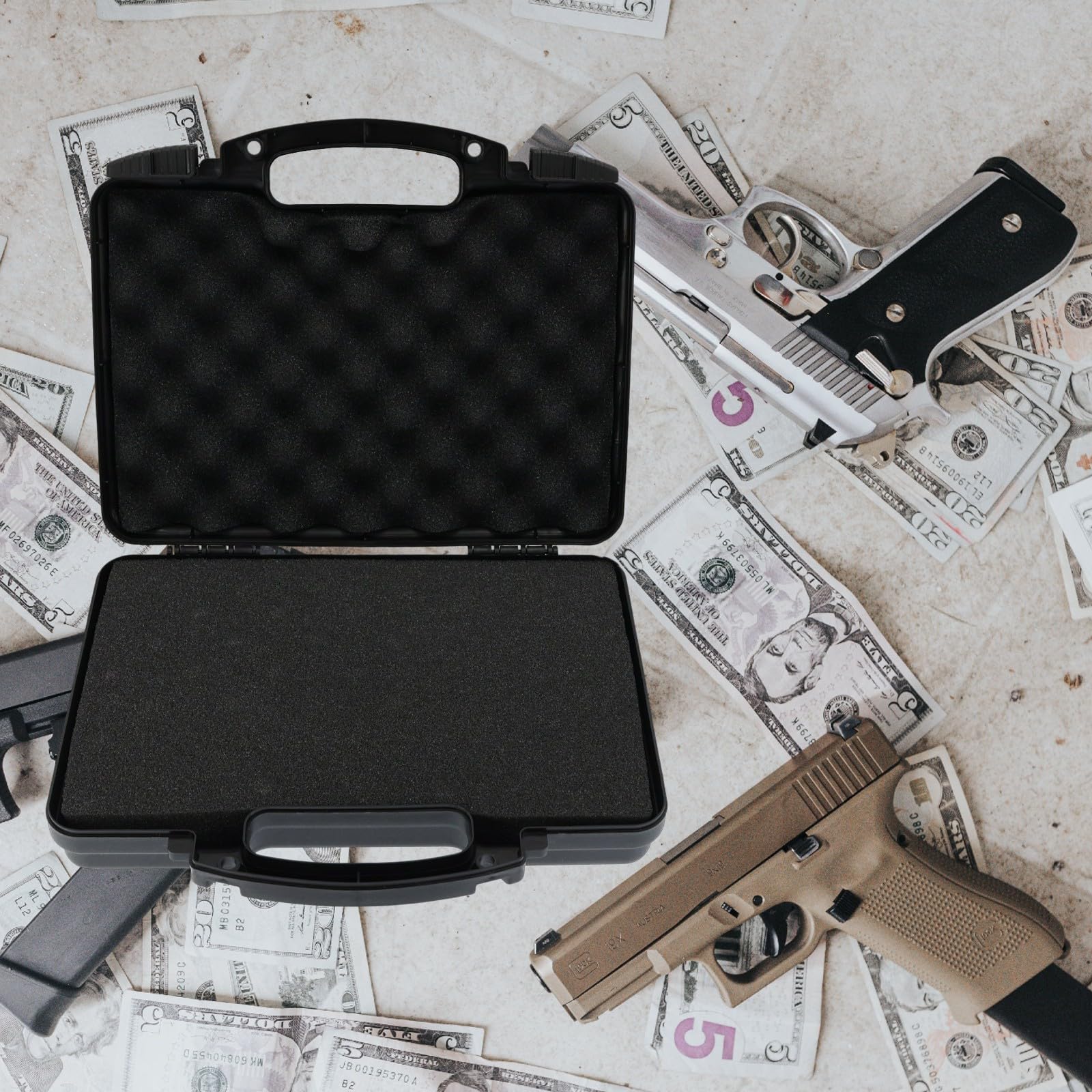 OpTacs Pistolenkoffer - Medium, 31x24,9x8cm, schwarz mit Schaumstoffpolsterung, robuster Schiebeverschluss Gun Case Softair Koffer Waffenkoffer für Pistolen