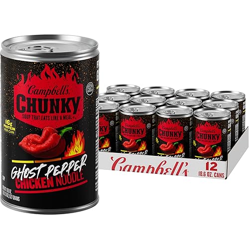 Campbell's Sopa gruesa, sopa de fideos con pollo y pimienta fantasma, lata de 18.6 onzas (caja de 12)