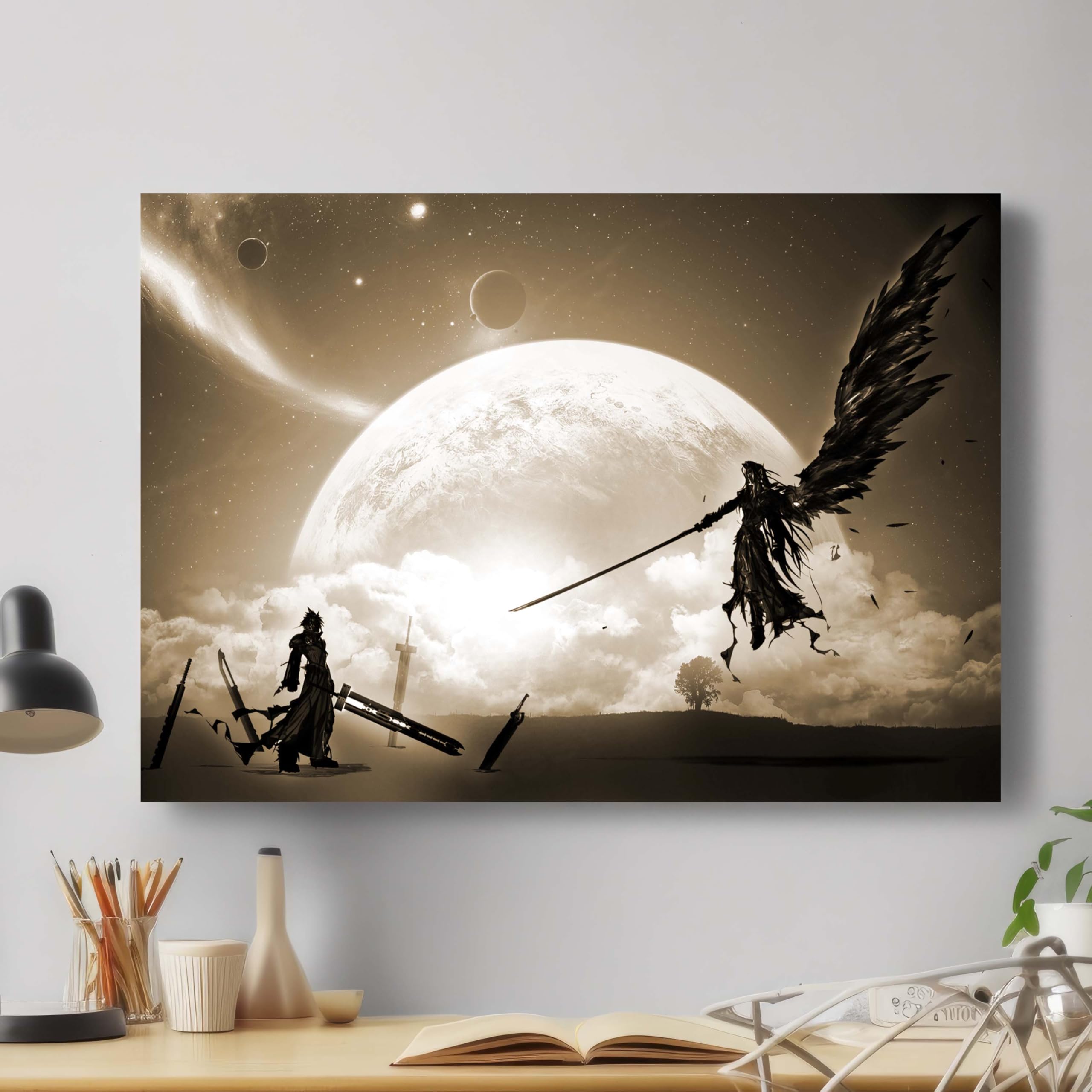 YES ART Final Fantasy 7 Sephiroth VS Cloud Canvas Print - Gift For Modern Family Home Game Office Hotel Decoration (XS: 31cm X 20cm)