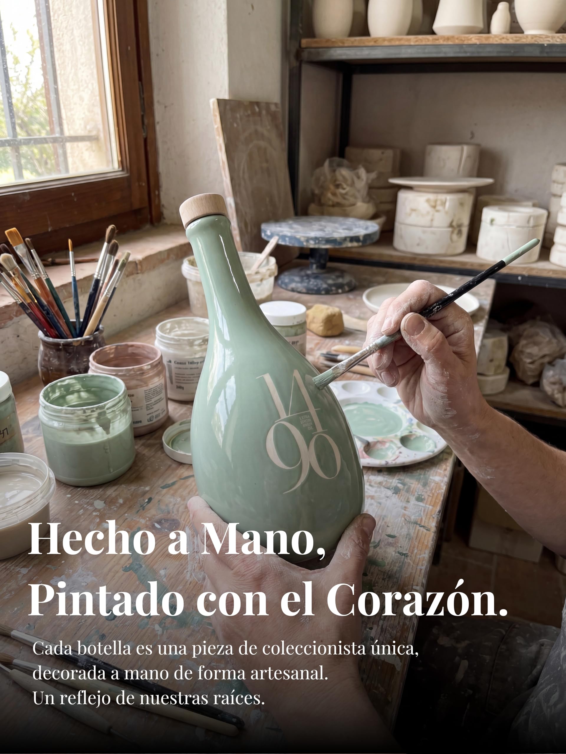 1490 Aceite de Oliva Virgen Extra - Regalo Gourmet Premium 500 ml - AOVE Picual Intenso Cosecha Temprana Extracción en Frío de Córdoba en Botella de Porcelana Pintada a Mano | Regalo de España
