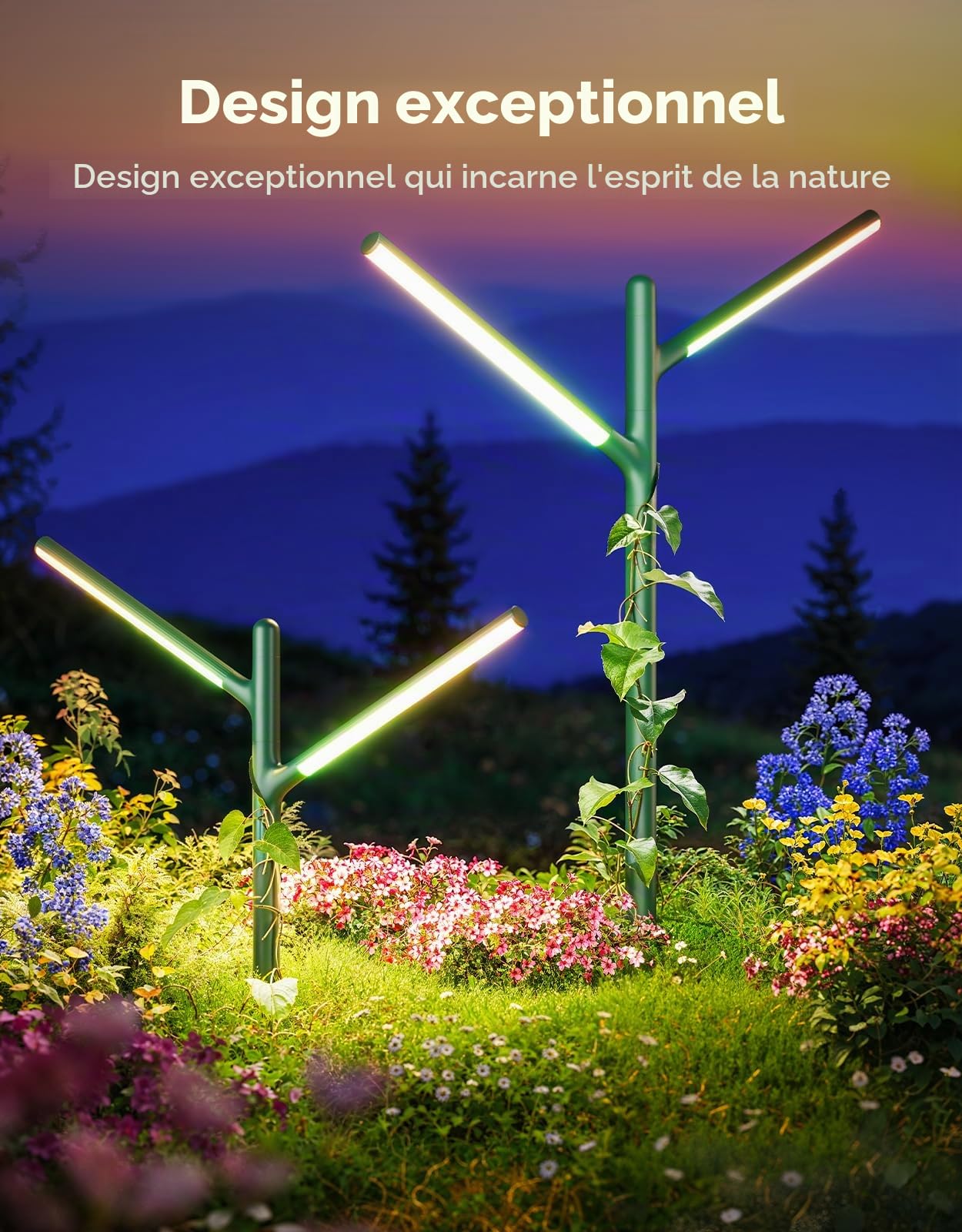 Govee Lampe de Jardin LED, RGBWWIC Lumière Extérieure en Métal Etanche IP66, Forme et Hauteur DIY, 16 Millions de Couleurs, 64 Scènes, Alexa Matter Compatible, pour Chemin Allée Pelouse Decor, 2pcs