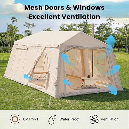 Miniatura 6 de Tiendas inflables para acampar, con bomba de mano, tienda de campaña inflable de fácil instalación para 4 estaciones, tienda de glamping