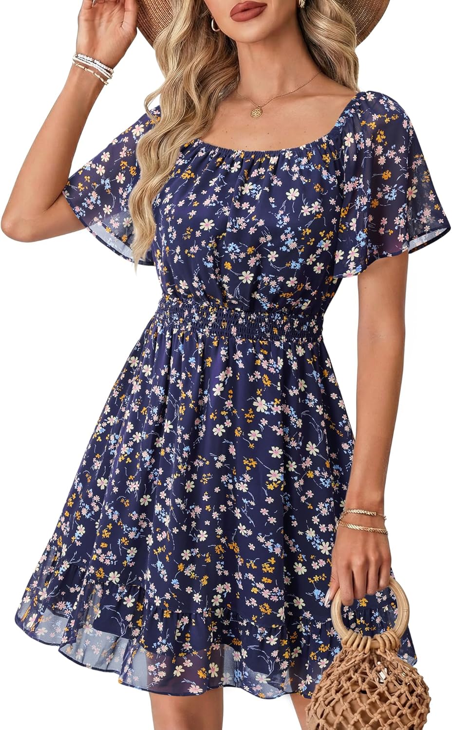 Timeson Womens Summer Dresses 2026 Ruffle Sleeves Elegant Flattering Chiffon Sundress - Image 2