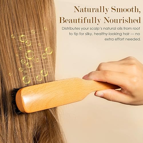 Miniatura 2 de Cepillo de pelo liso para mujeres, hombres y niños, cepillo de cerdas de jabalí suave natural para cabello fino y fino, cepillo alisador para