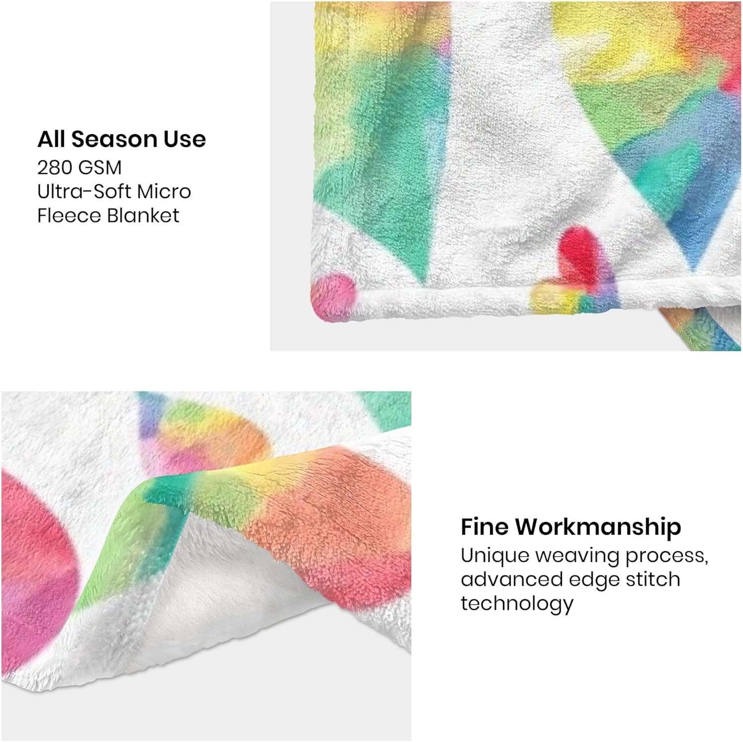 Love Heart Throw Blanket for Couple - Colorful Rainbow Heart Pattern Soft Flannel Fleece 40x50 Inches - Image 6