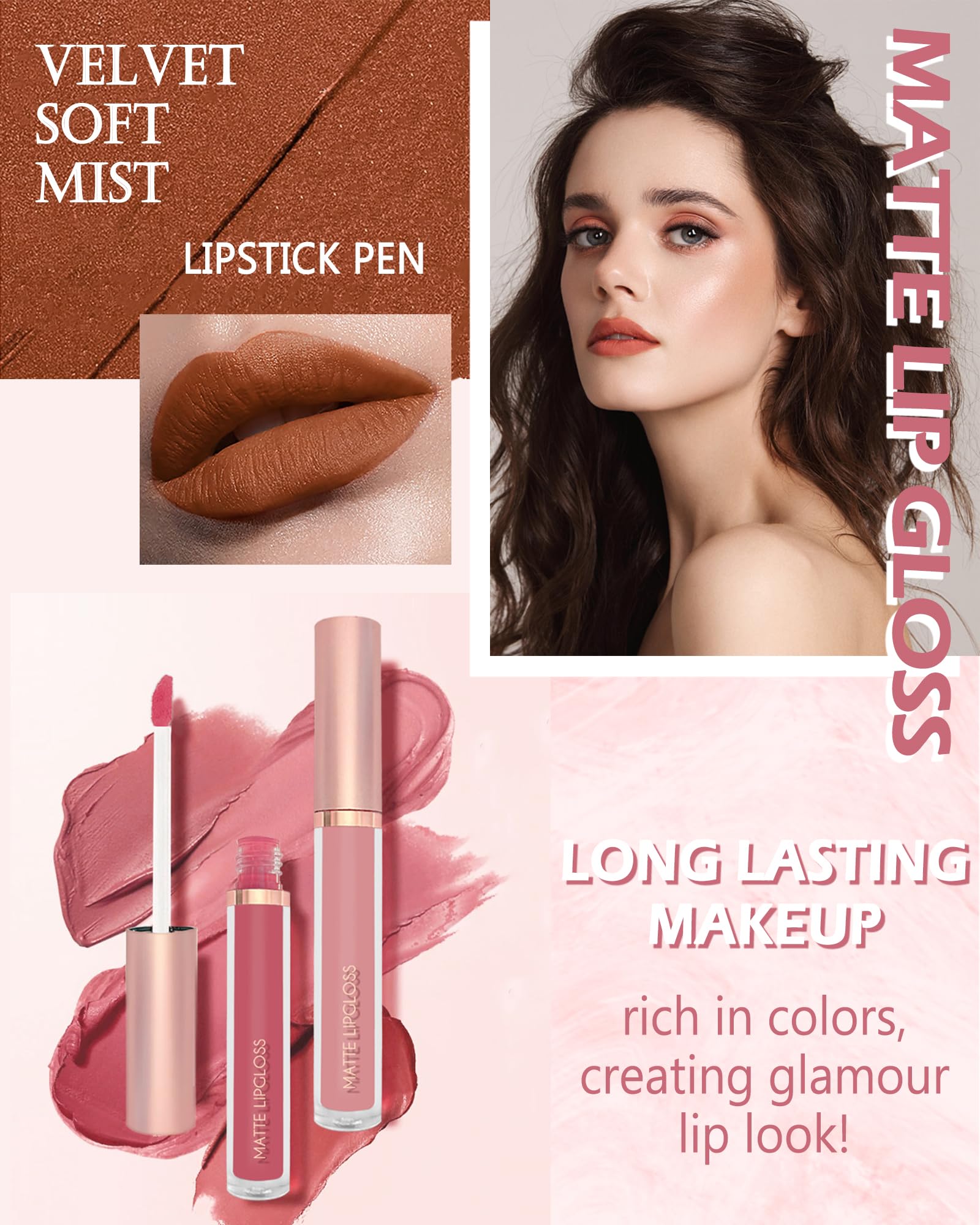 Matte Liquid Lipstick Set-6Pcs Dark Ruby Red Berry Plum Velvet High Pigmented Lip Tint Stain - Image 4