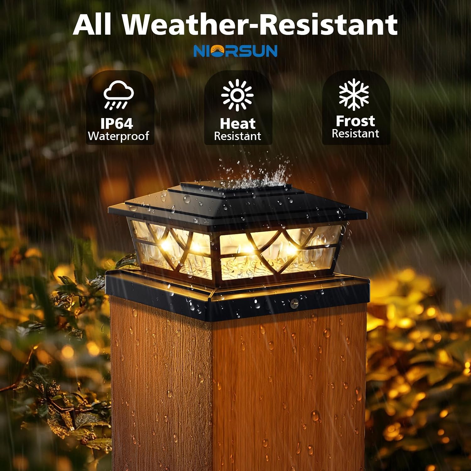NIORSUN Solar Post Lights Outdoor 6 Pack, 2 Modes LED, Deck Fence Post Solar Lights for 3.5x3.5 4x4 5x5 5.5x5.5 Caps Patio Garden Decoration, Black