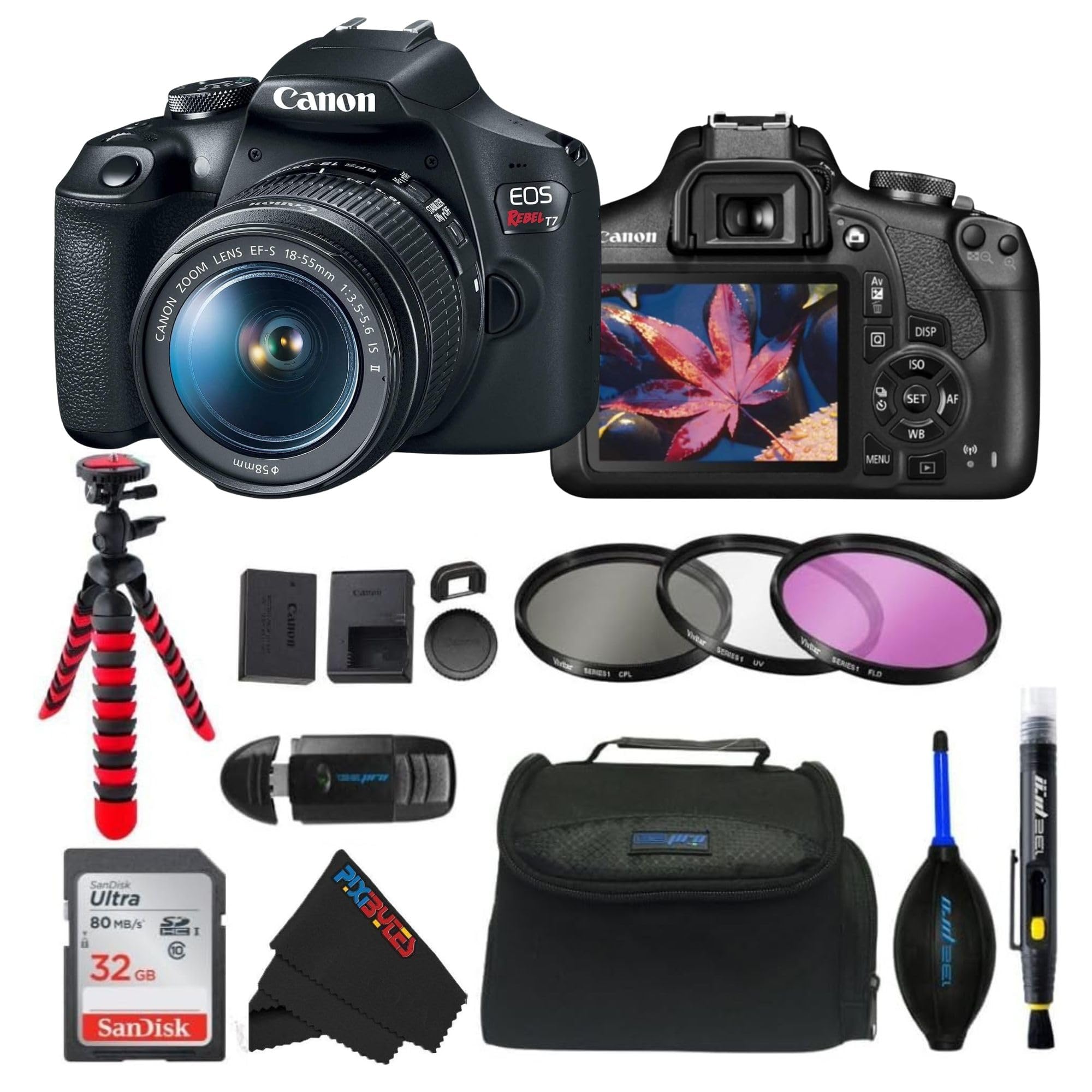 Canon EOS Rebel T7 DSLR Camera with 18-55mm Lens (Black) (Renewed) (Camera w/Basic Bundle)
