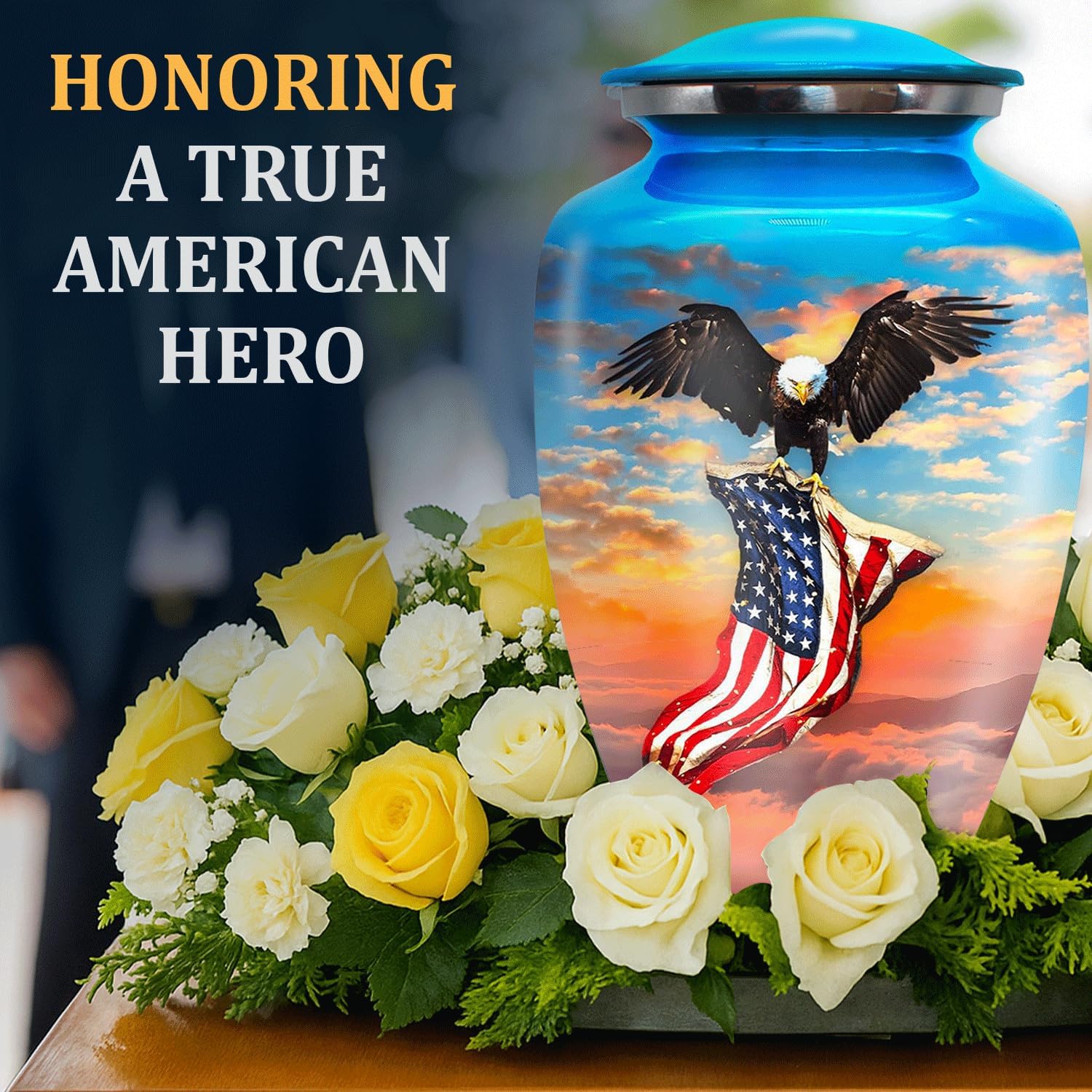 Urn for Ashes Adult Male - Patriotic Cremation Urns for Human Ashes Adult Man with Eagle & American Flag Designs - Elegant Memorial Urns for Veterans, Dad, or Husband - Image 7