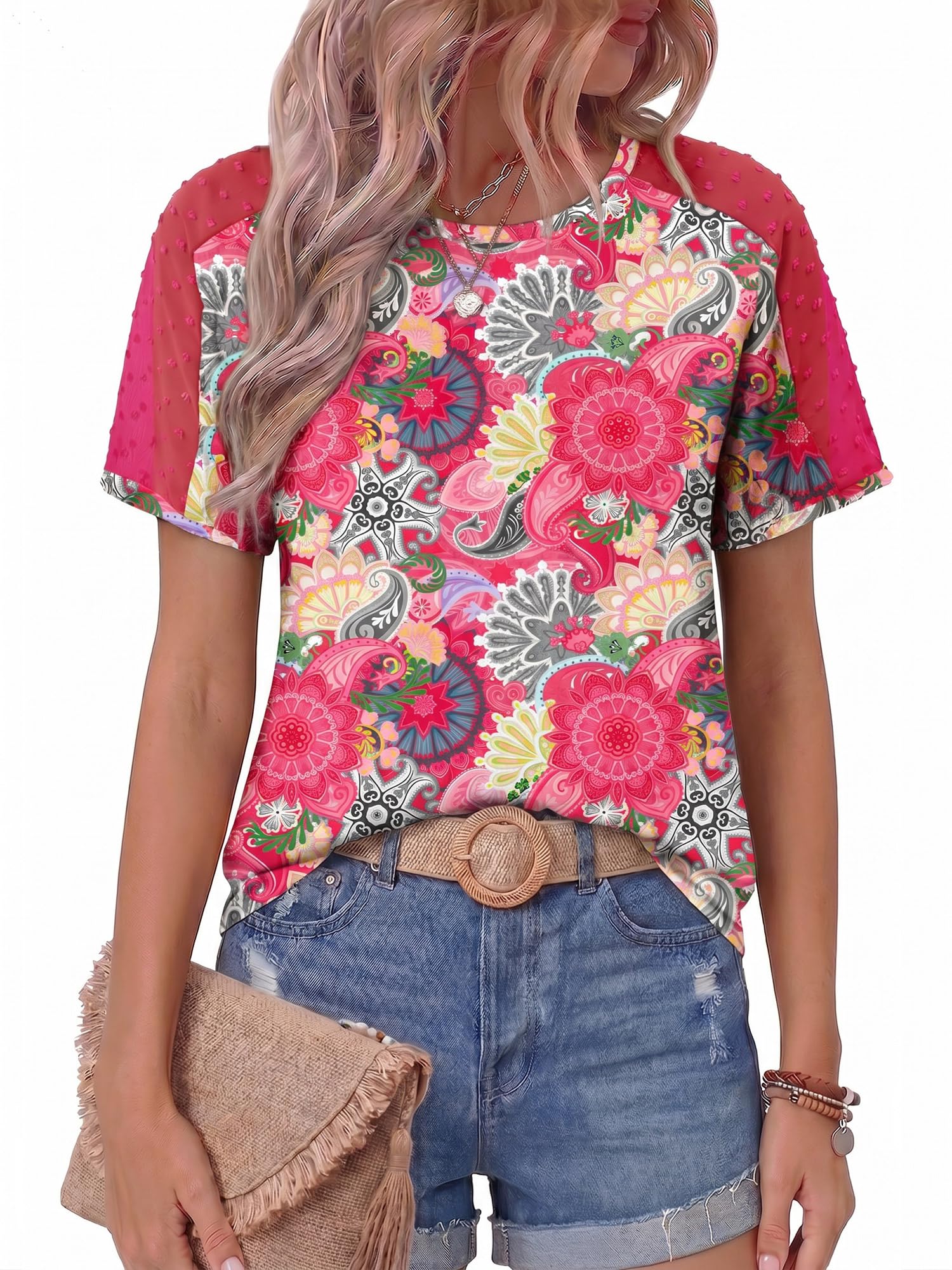 Magritta Women Mesh Sleeves Casual T-Shirts Summer Fashion See Through Blouses Tee S-3XL