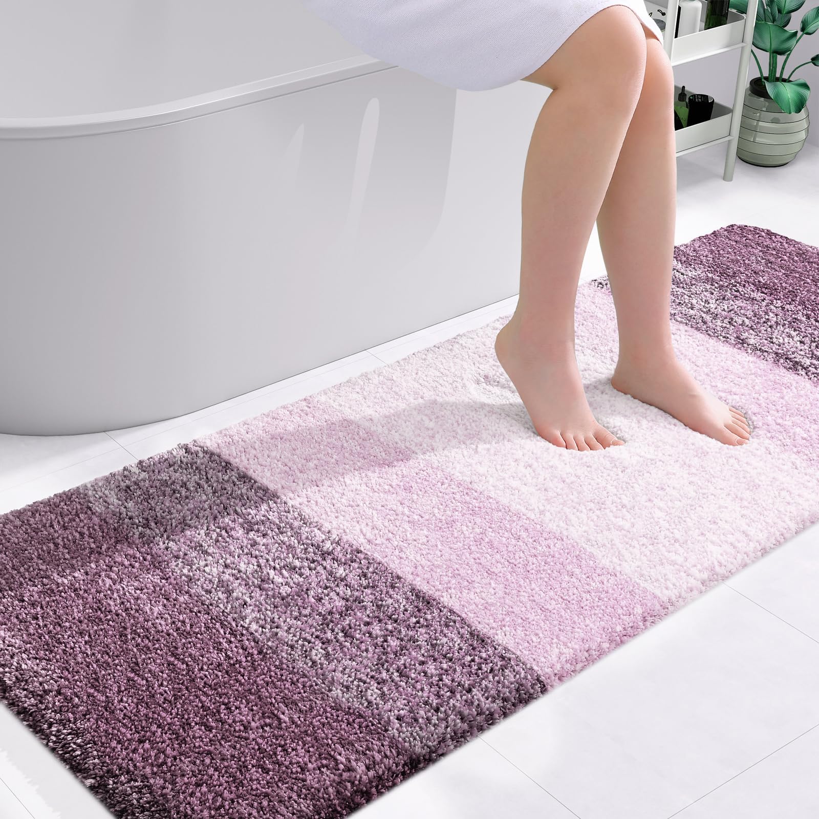 OLANLY Bathroom Runner Rug 59x24, Extra Soft Absorbent Microfiber Bath Rugs | Mauve, Non-Slip Quick-Drying Rubber Backing, Machine Washable Long Bath Mat for Floor, Tub and Shower, Home Decor Accessories